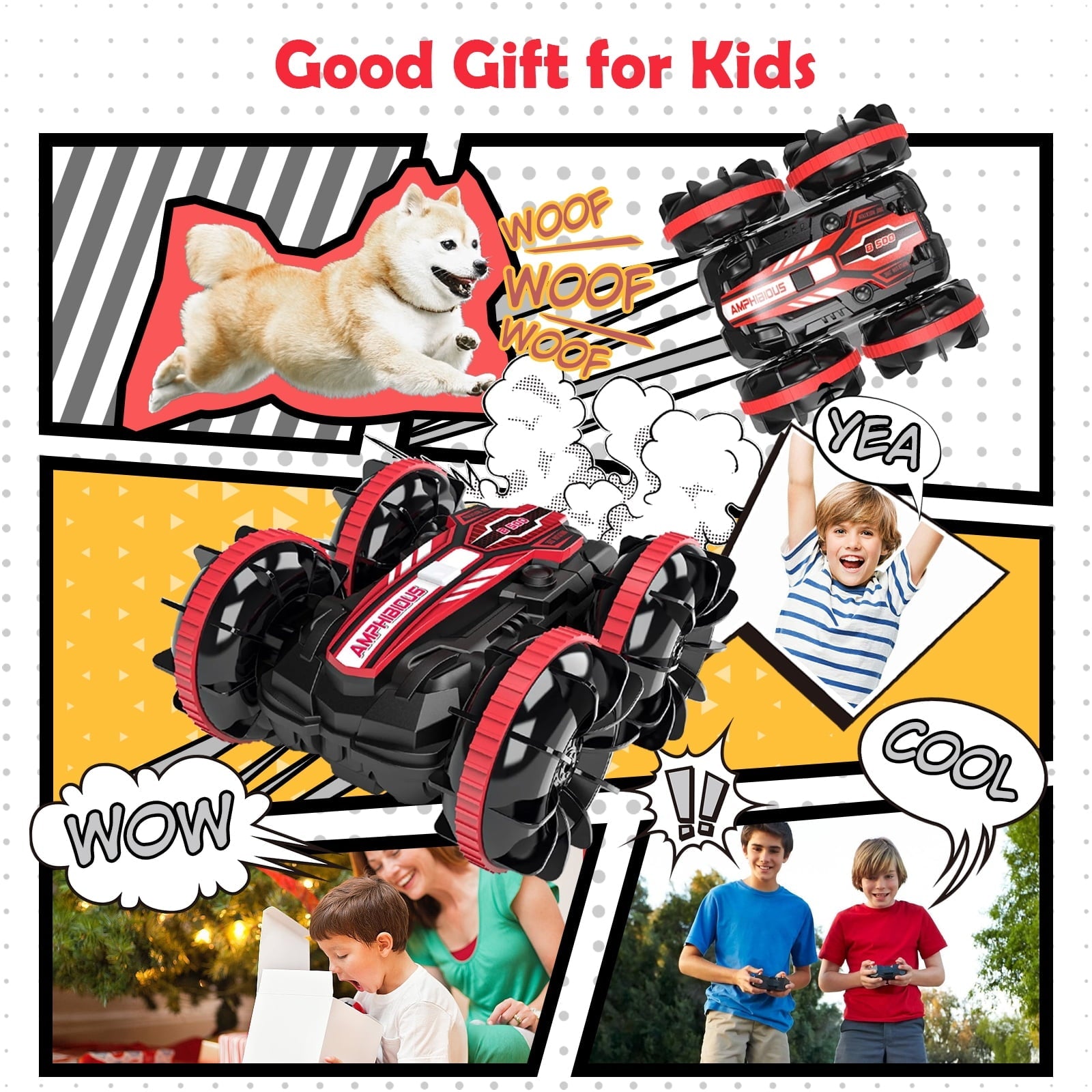 Absoke Toys for Boys Age 5-12, Amphibious RC Car for Kids Remote Control Boat Waterproof Gifts Pool Toy