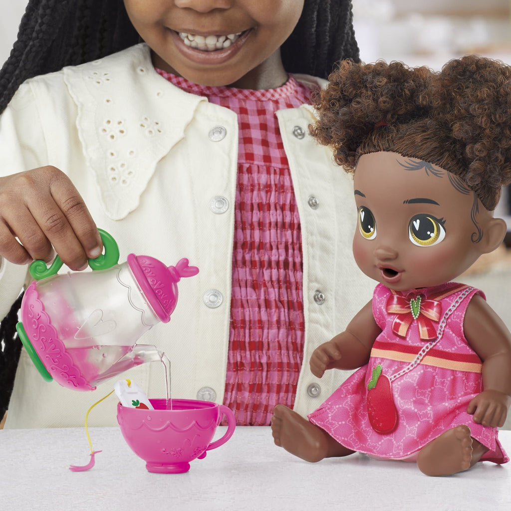 Baby Alive Bubbly Tea Party Berry Boo, Black Hair Baby Doll, Holiday Gifts for Girls & Boys 3 and up