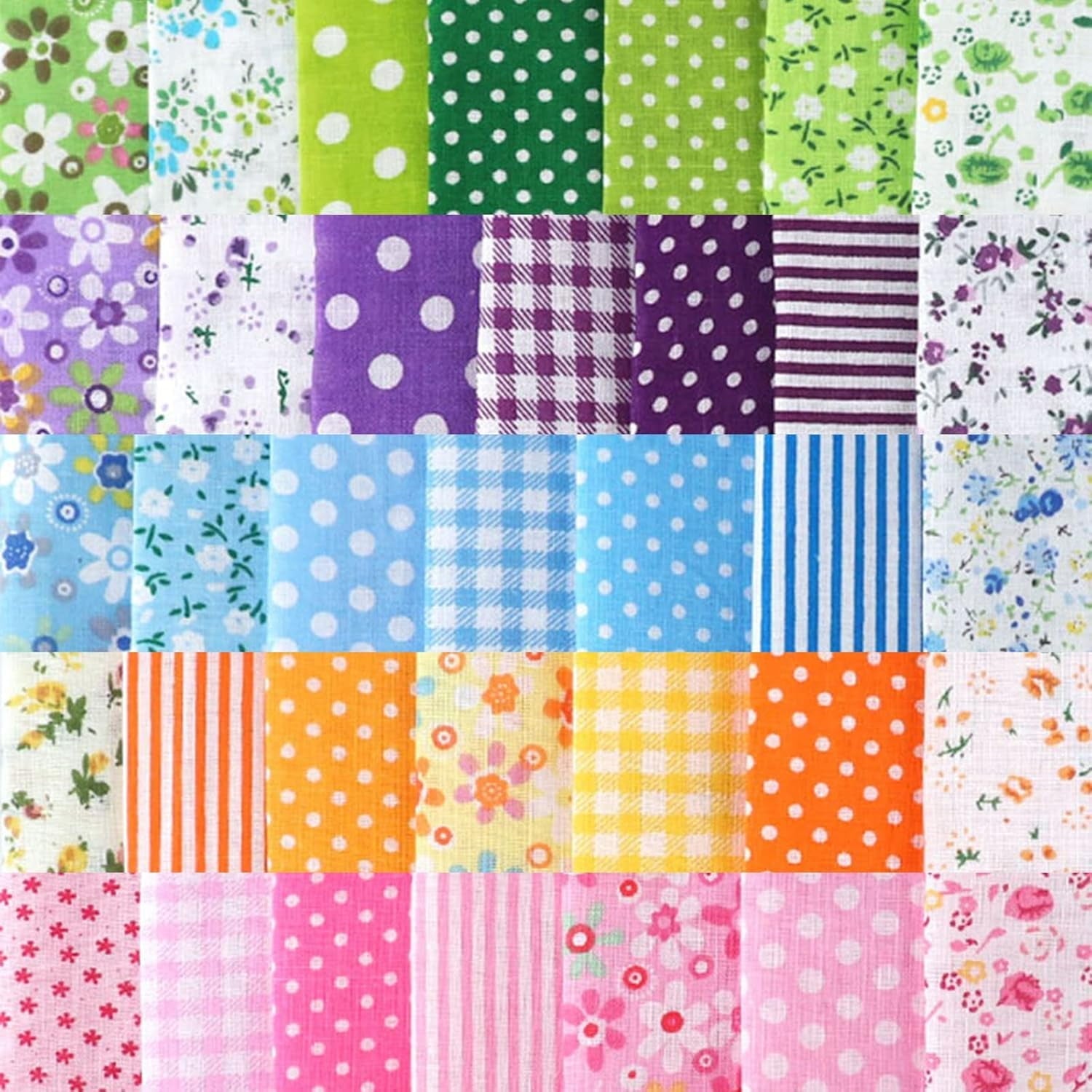 35Pcs 9.8"x9.8" Quilting Cotton Fabric Squares Quilting Supplies Multi-Color Design Printed Floral Fabric for DIY(Red/Yellow/Green/Blue/Pink/Purple/Grey/Black)