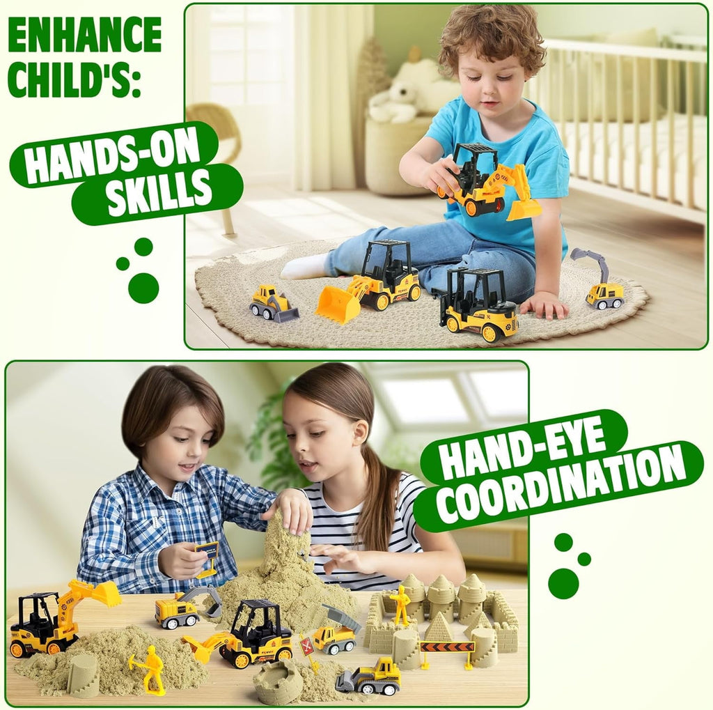 Billeeit Sand Construction Kit with 2.2lbs Play Sand, Large Foldable Sandbox, Construction Trucks, Castle Molds, and 36PCS Total Accessories, Creative Sand Play Set for Kids Ages 3+