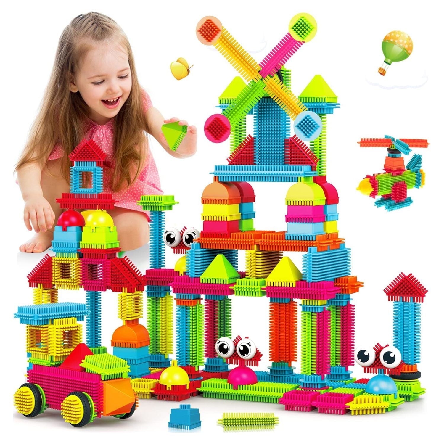 Contixo STEM Bristle Building Blocks for Toddlers & Kids Ages 3-8, Educational & Sensory Toy Building Set, 144 pcs - Rainbow Colors