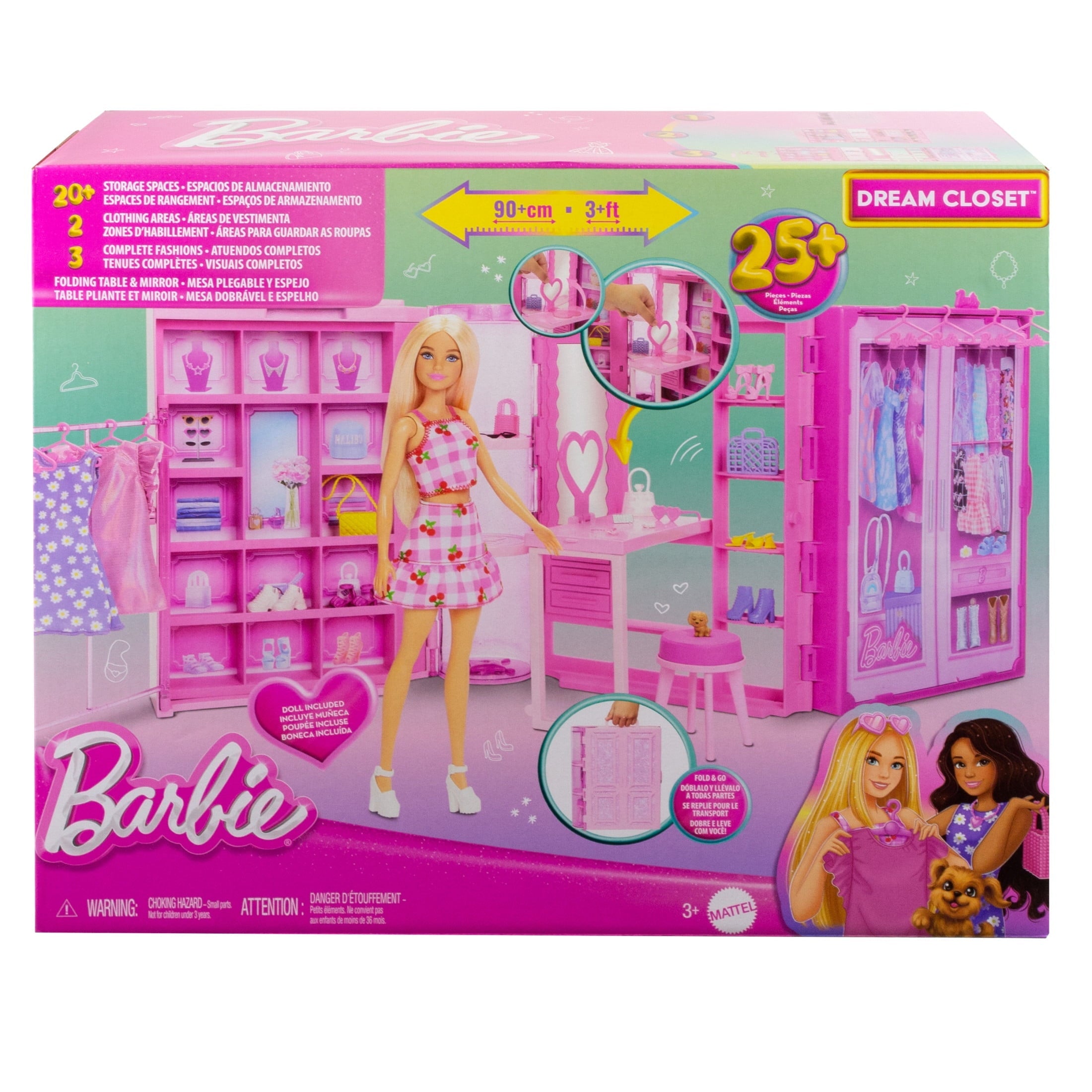 Barbie Dream Closet Toy Playset with Fashion Doll, Clothes, & Accessories, 3-ft-Wide with 25+ Pieces