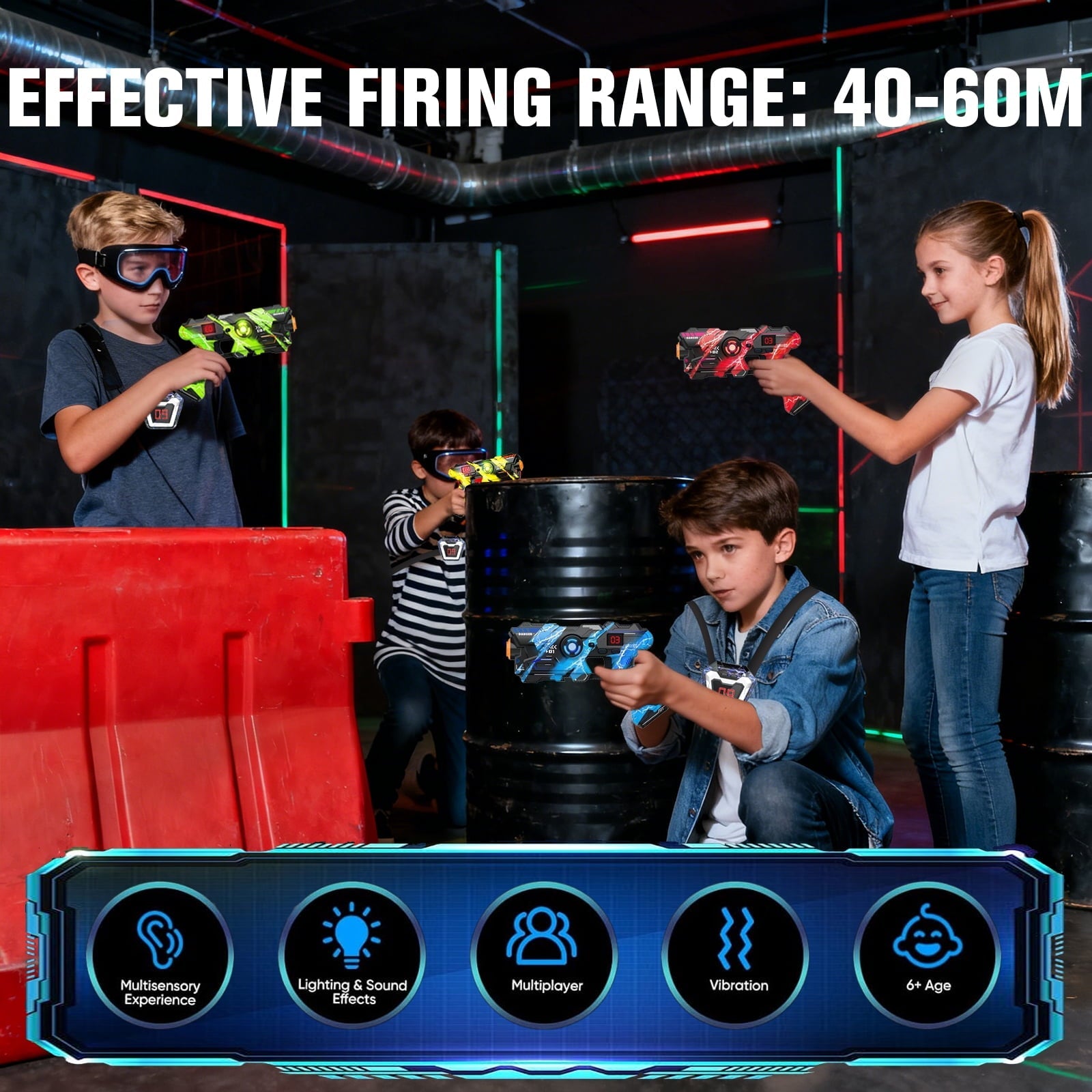 ABSOKE Laser Tag Guns Set, 4 Laser Tag Guns with LED Digital Score Display Vests, Family and Teen Adults Fun, Gift for Kids Ages 8 9 10 11 12+ Year Old Boy & Girls