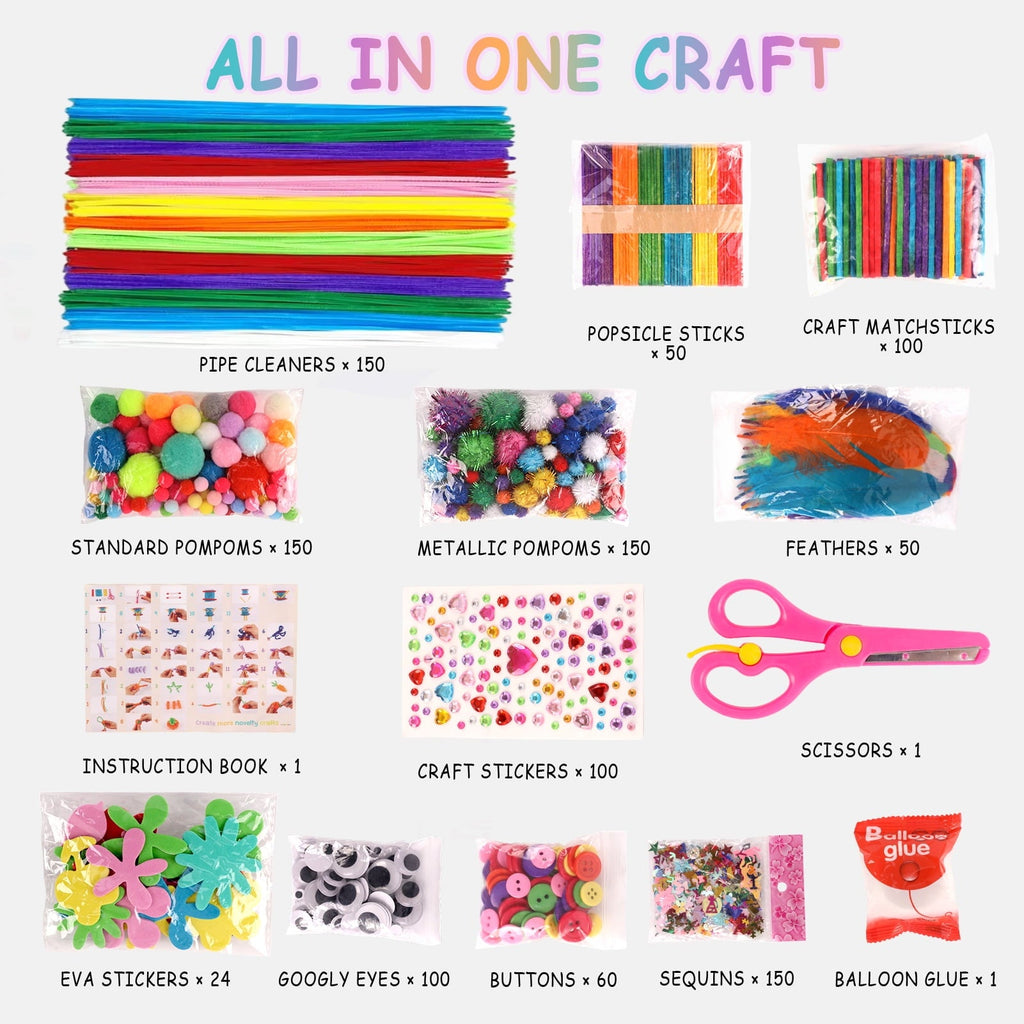 CandWuom Arts & Crafts Supplies Kits & Materials Set for Kids - 1000Pcs+ Craft Kit with Pipe Cleaners Pom Poms Craft for Kids Ages 4-8 Girls & Boys Birthday Gifts