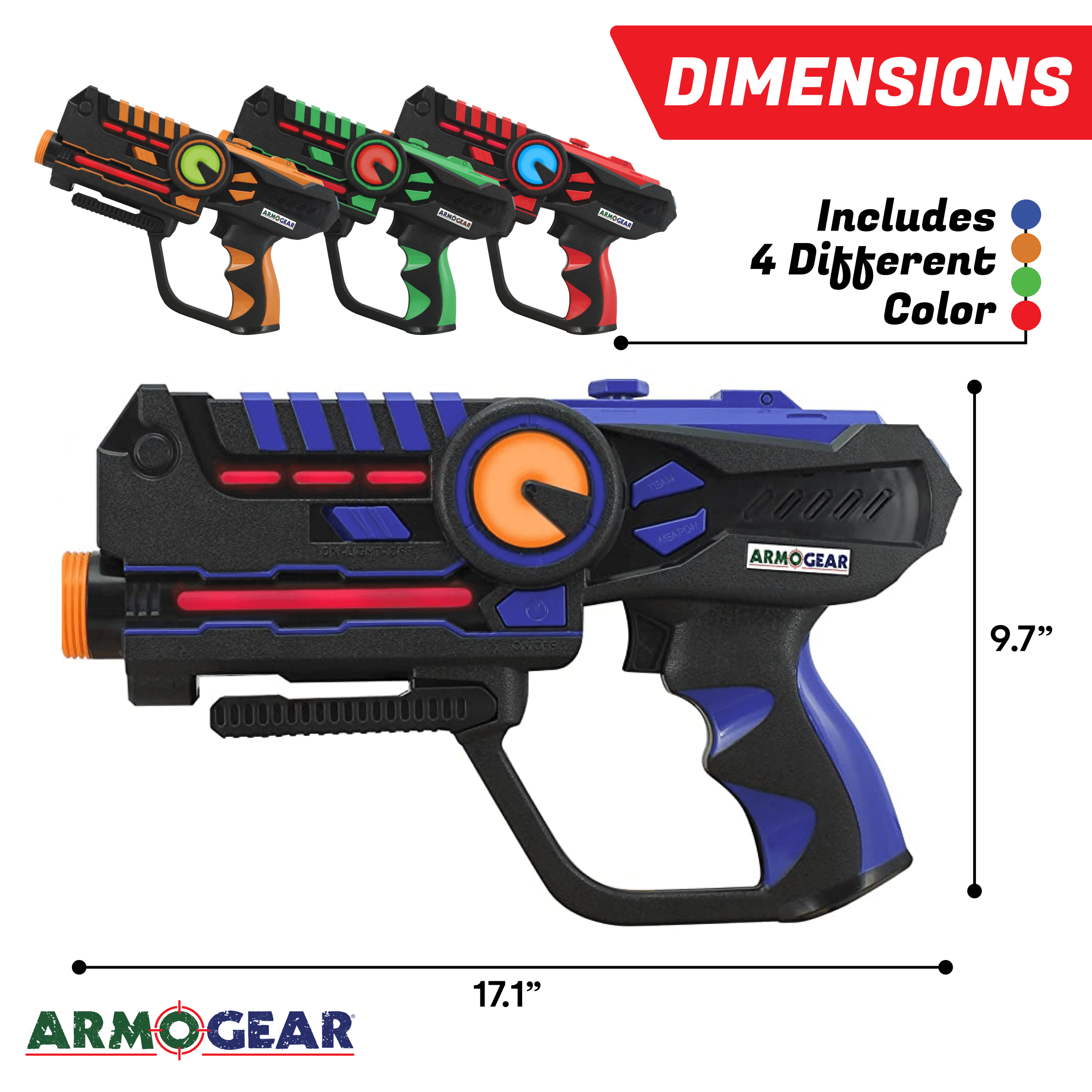 ArmoGear Infrared Laser Tag Set with Guns and Vests, Mega Pack Set of 4