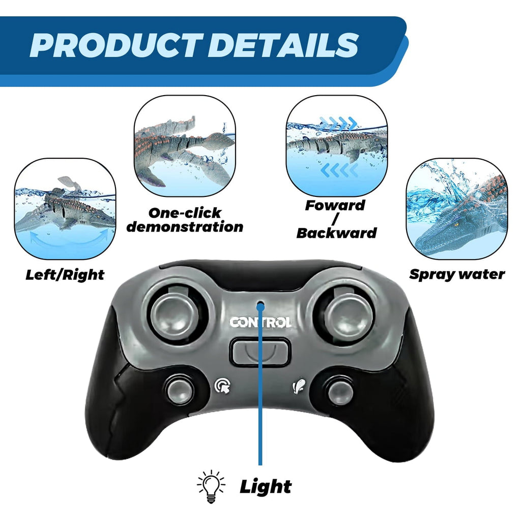 Adofi Remote Control Mosasaurus Dinosaur Toys for Kids, RC Boat Diving Dinosaurs Toys