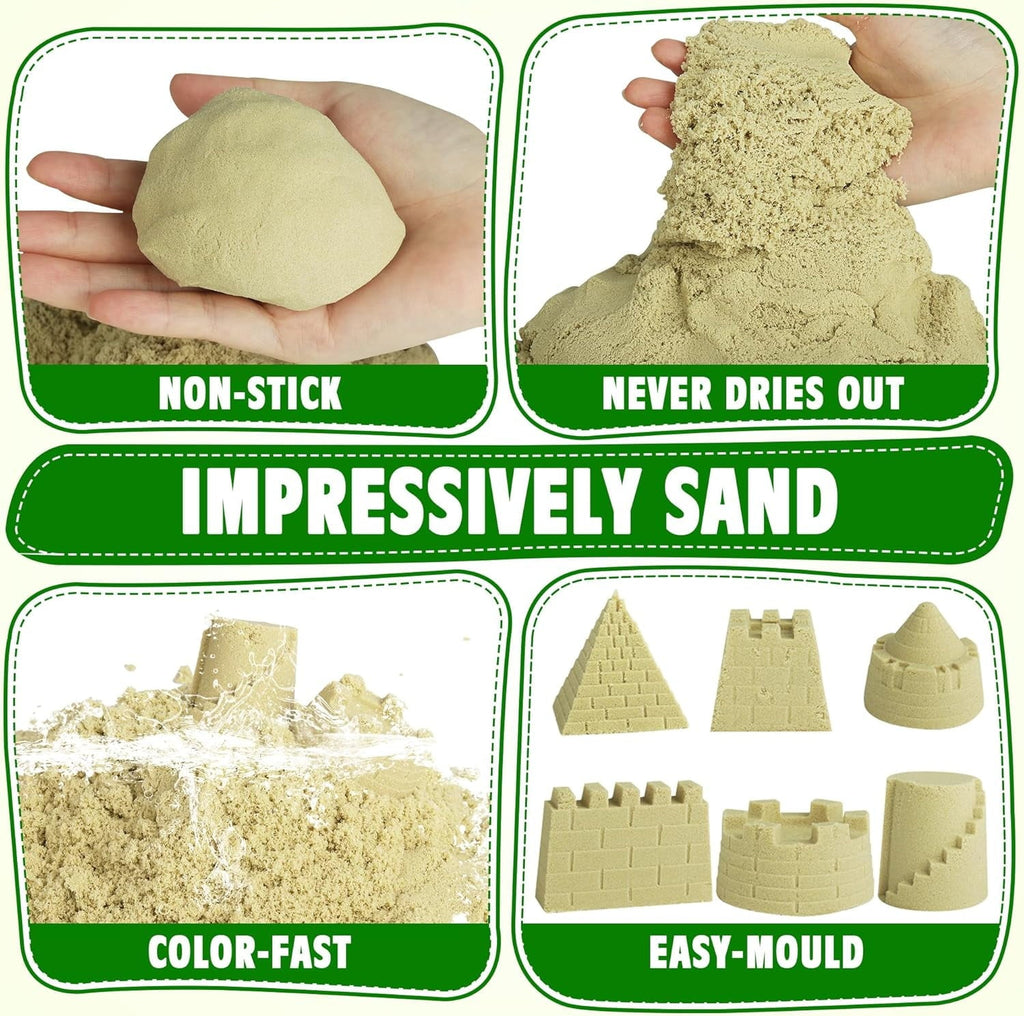 Billeeit Sand Construction Kit with 2.2lbs Play Sand, Large Foldable Sandbox, Construction Trucks, Castle Molds, and 36PCS Total Accessories, Creative Sand Play Set for Kids Ages 3+