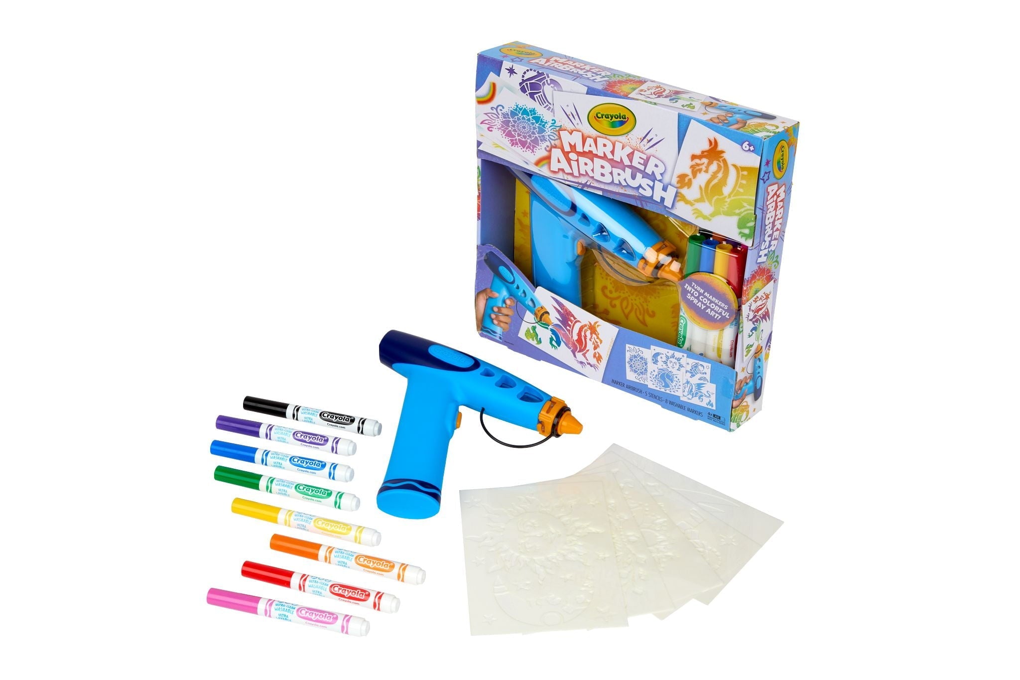 Crayola Marker Airbrush Spray Art Kit, Holiday & Christmas Gift for Kids, DIY Art Set, Creative Toys for Boys & Girls, 6 & Up