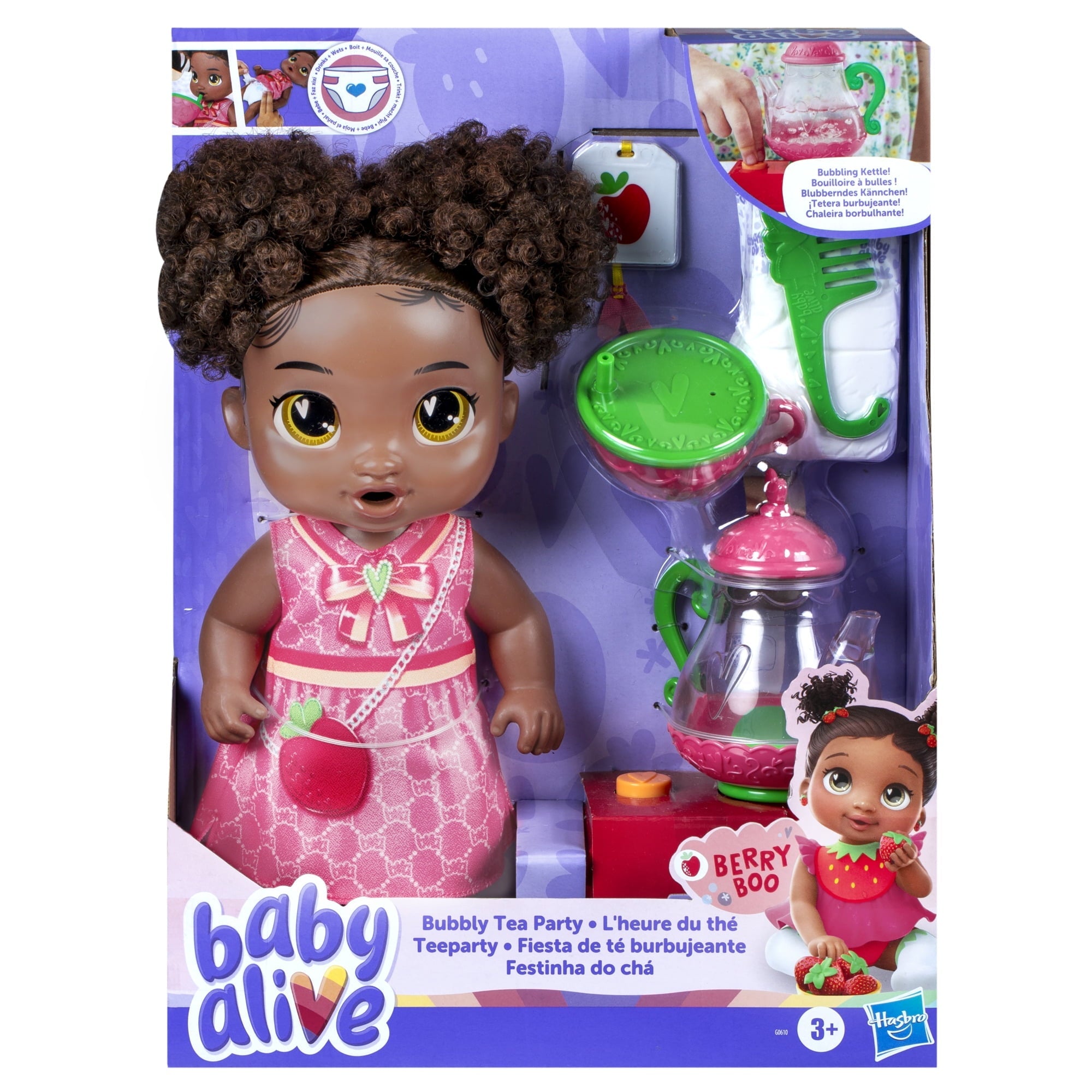 Baby Alive Bubbly Tea Party Berry Boo, Black Hair Baby Doll, Holiday Gifts for Girls & Boys 3 and up