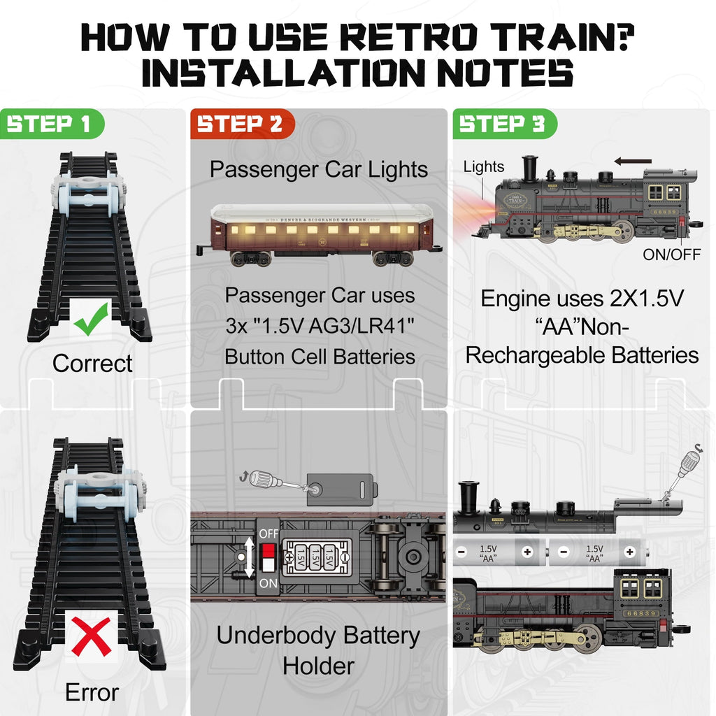 Classic Model Train Set w/ Light & Sound, Train Toy with Locomotive, Cargo Cars & Tracks, Birthday Gift for Boys and Girls