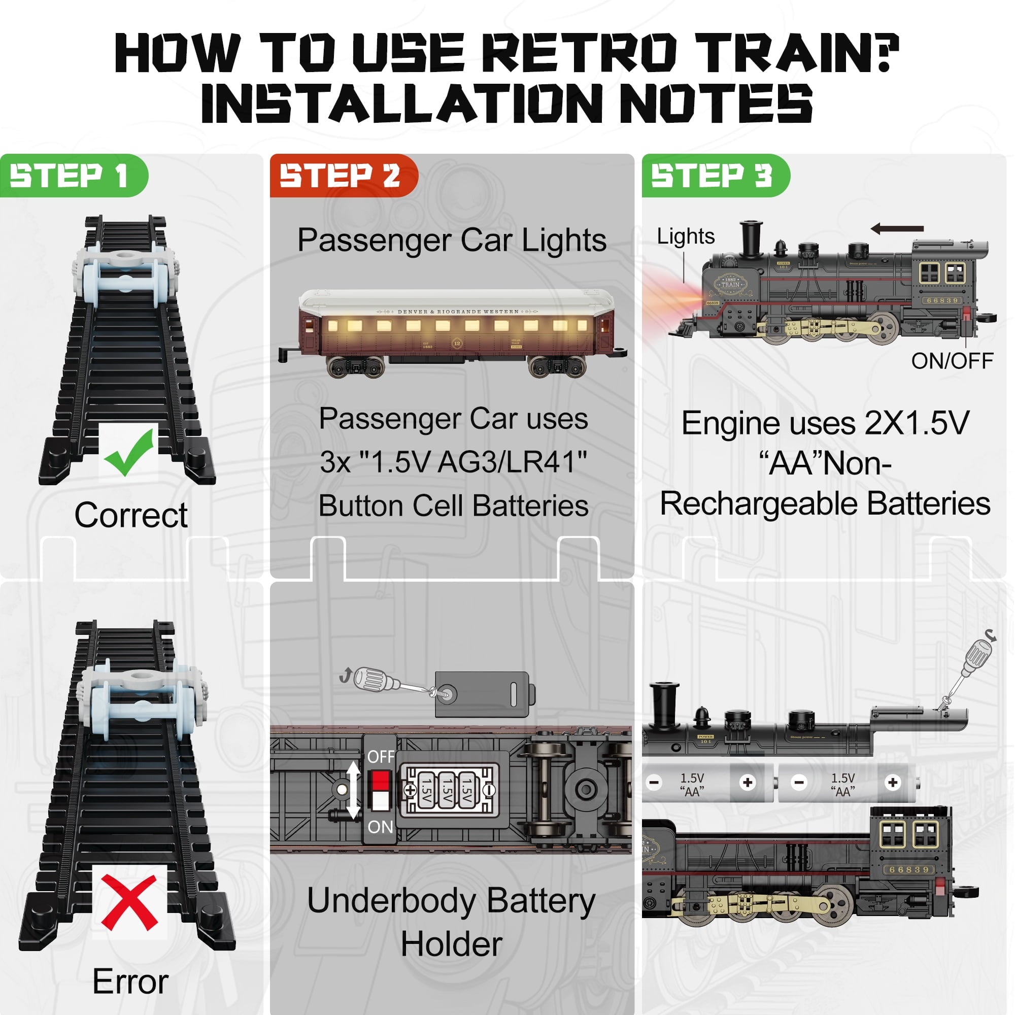 Classic Model Train Set w/ Light & Sound, Train Toy with Locomotive, Cargo Cars & Tracks, Birthday Gift for Boys and Girls