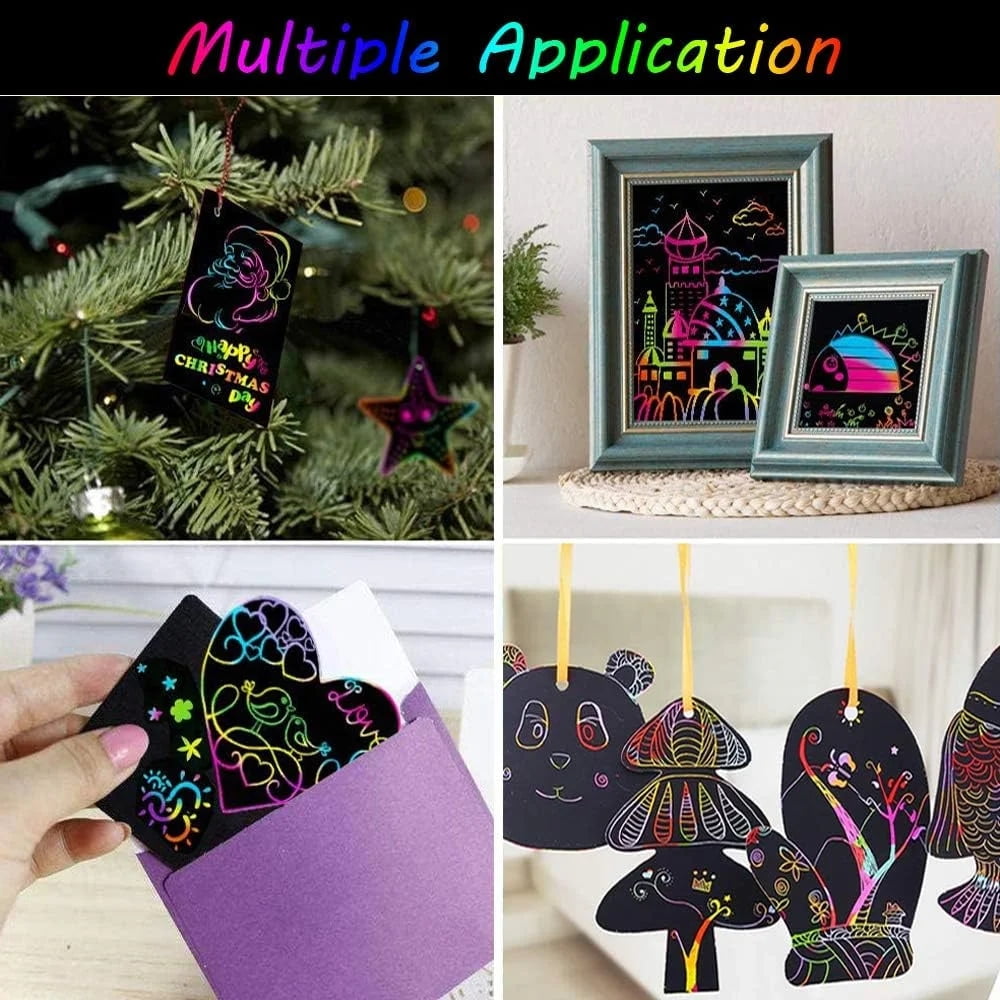 BSHAPPLUS® 4 Pack Rainbow Scratch Art Notebooks,Magic Scratch off Paper Notebook Set for Kids Art and Craft Activity Book Black Sketch Doodle Pads with Drawing Stick for Party Favor Game Gift