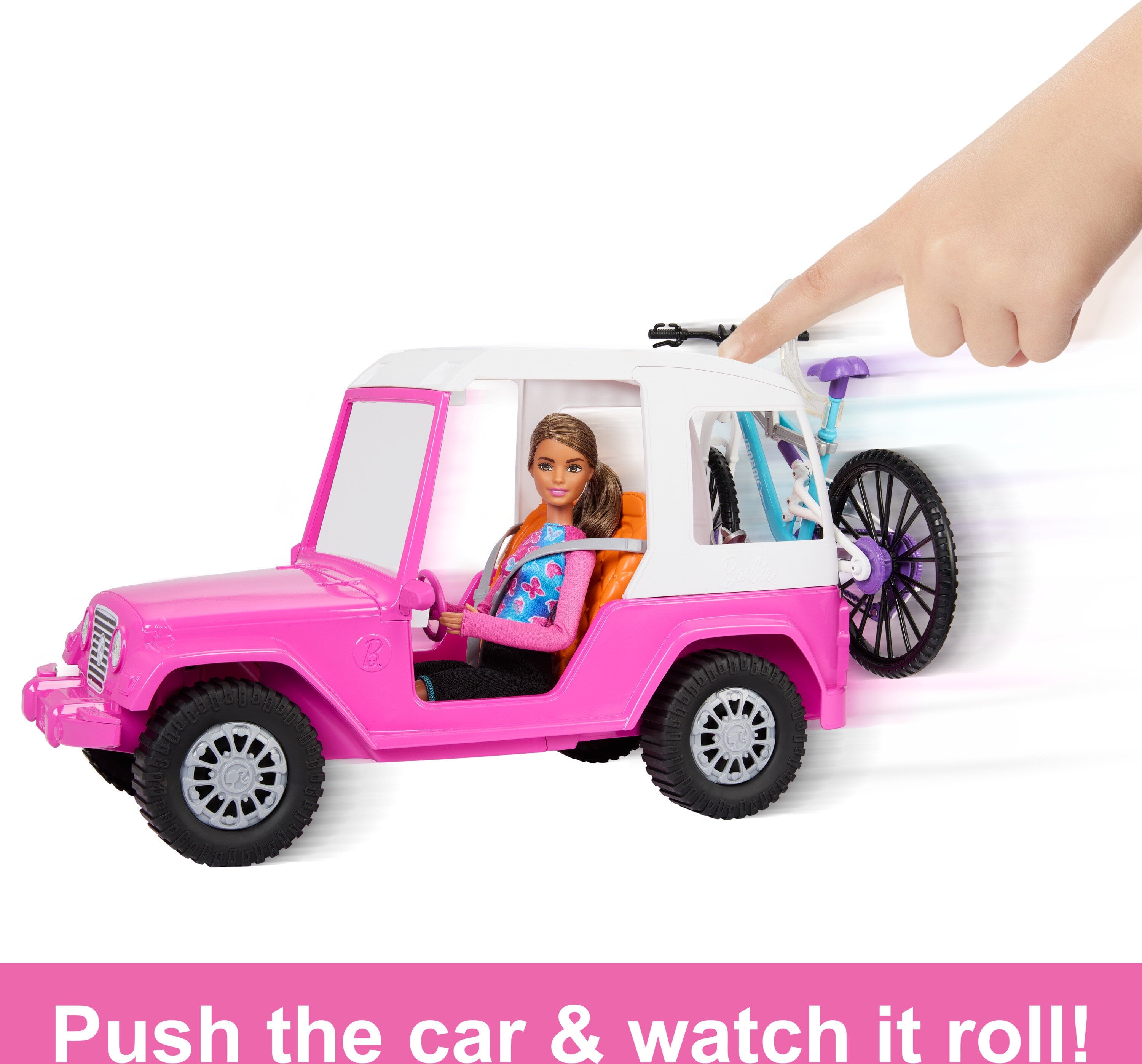 Barbie Doll, Mountain Bike, Barbie Car Bundle with Pink Jeep [Walmart Exclusive]