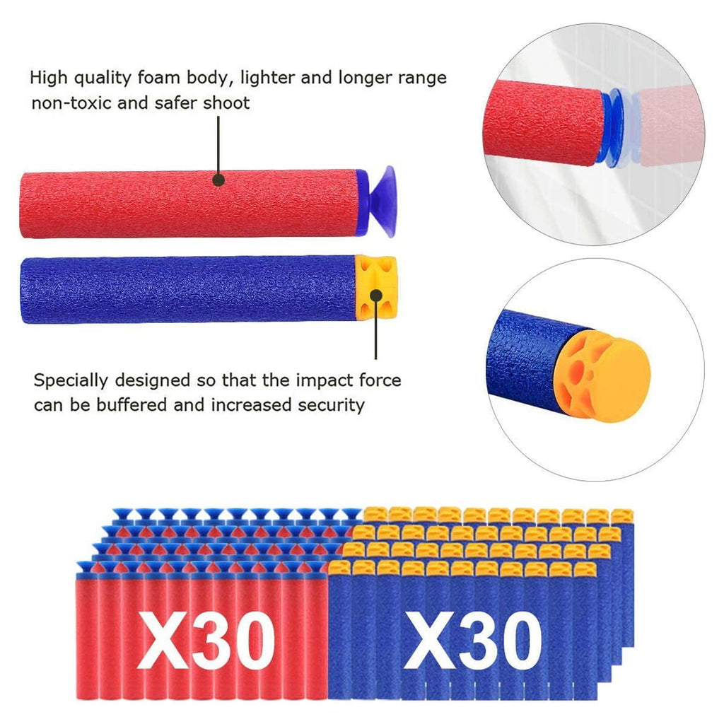 Birthday Gifts Kids Toy Blaster Pack - 2 Foam Dart Blasters with Wrist Bands and 60 Refill Darts for Outdoor Play, Party Supplies for Girls, Boys