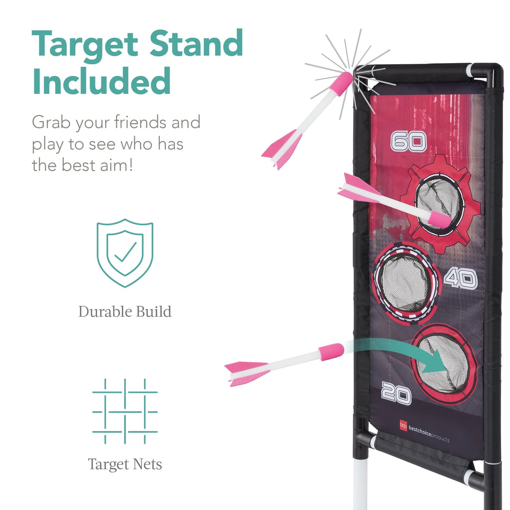 Best Choice Products Kids Bow & Arrow Set, Children's Play Archery Toy w/ Target Stand, 12 Arrows, Quiver- Pink