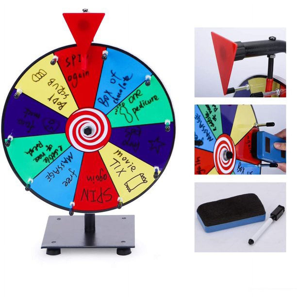 12 Inch Heavy Duty Spinning Prize Wheel - 10 Slots Color Tabletop Roulette Wheel of Fortune - Spin The Wheel with Dry Erase Marker and Eraser Win The Fortune Spin Game for Carnival and Trade Show