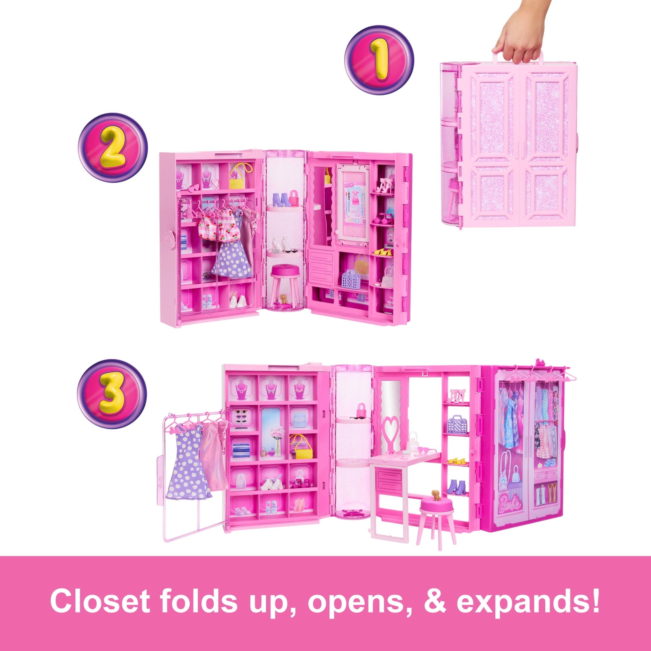 Barbie Dream Closet Toy Playset with Fashion Doll, Clothes, & Accessories, 3-ft-Wide with 25+ Pieces