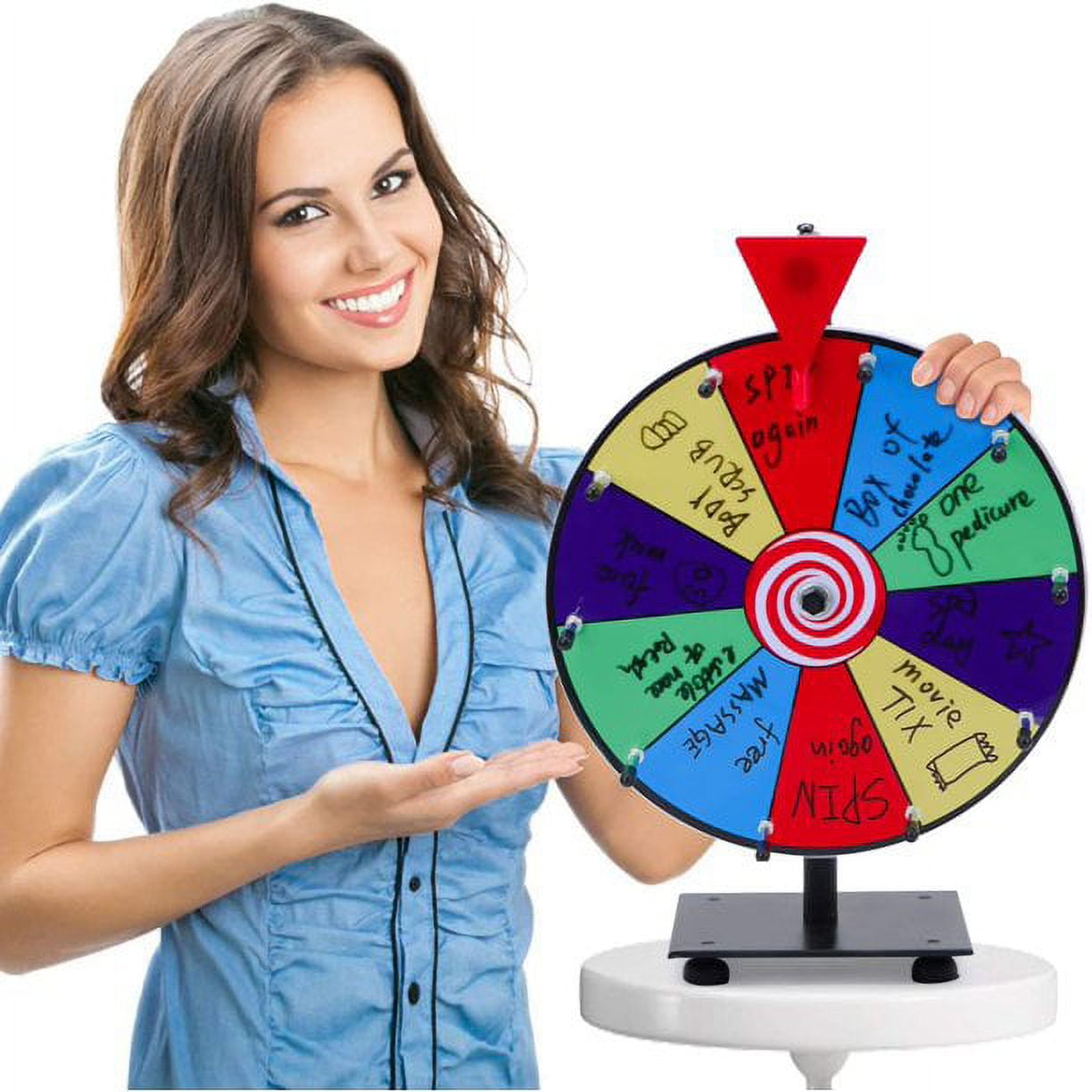 12 Inch Heavy Duty Spinning Prize Wheel - 10 Slots Color Tabletop Roulette Wheel of Fortune - Spin The Wheel with Dry Erase Marker and Eraser Win The Fortune Spin Game for Carnival and Trade Show