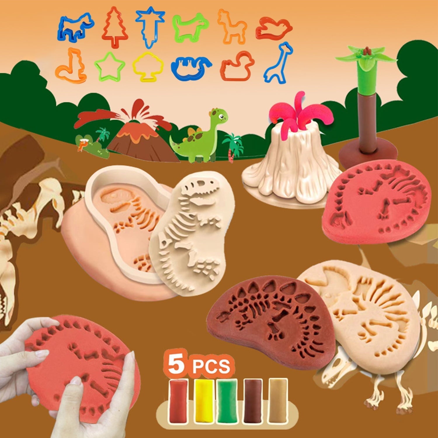 39 Pcs Play Dough Pack, Dinosaur Color Dough Toys, Playdough Pack Sets Clay Toys for Girls Boys 3-6 Years