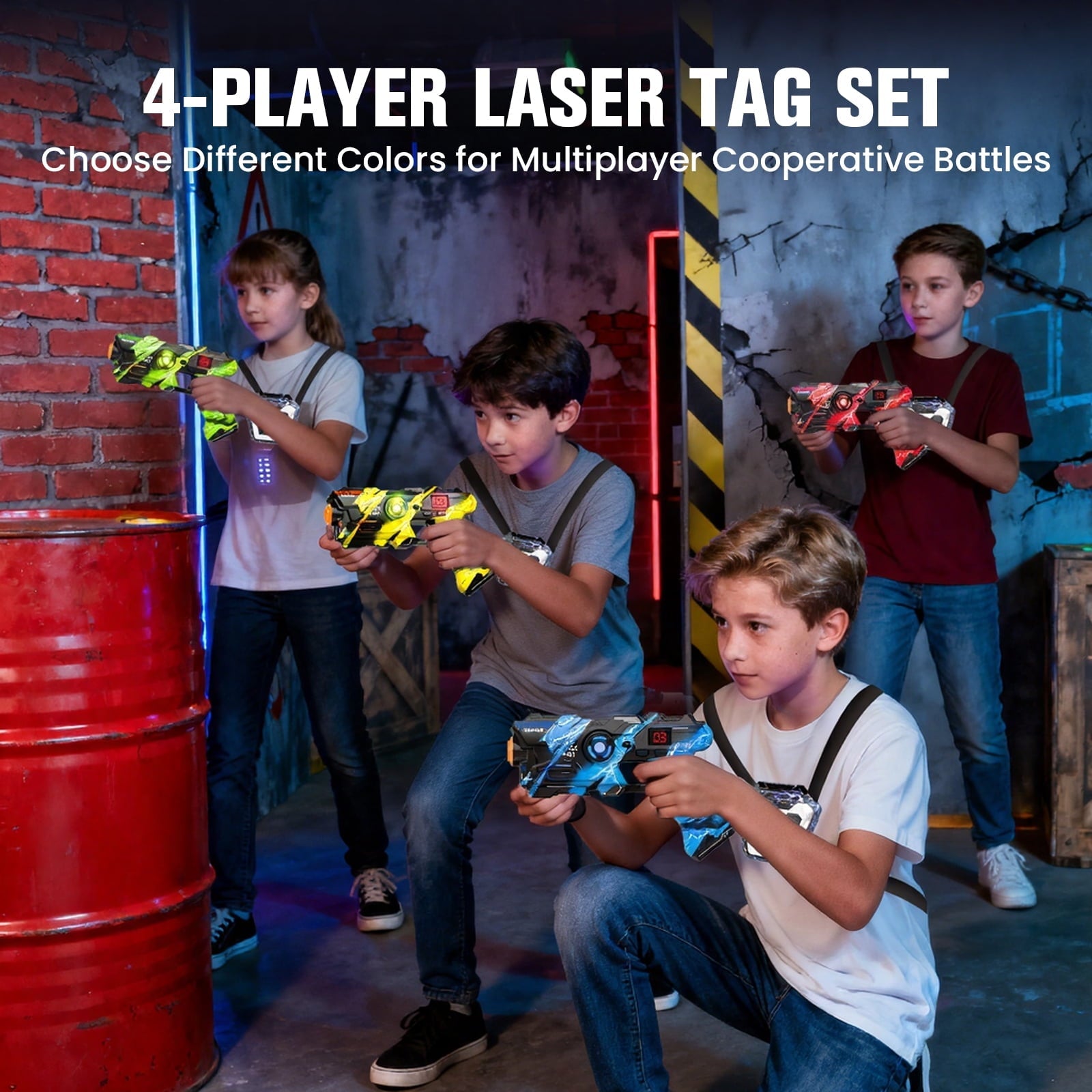 ABSOKE Laser Tag Guns Set, 4 Laser Tag Guns with LED Digital Score Display Vests, Family and Teen Adults Fun, Gift for Kids Ages 8 9 10 11 12+ Year Old Boy & Girls