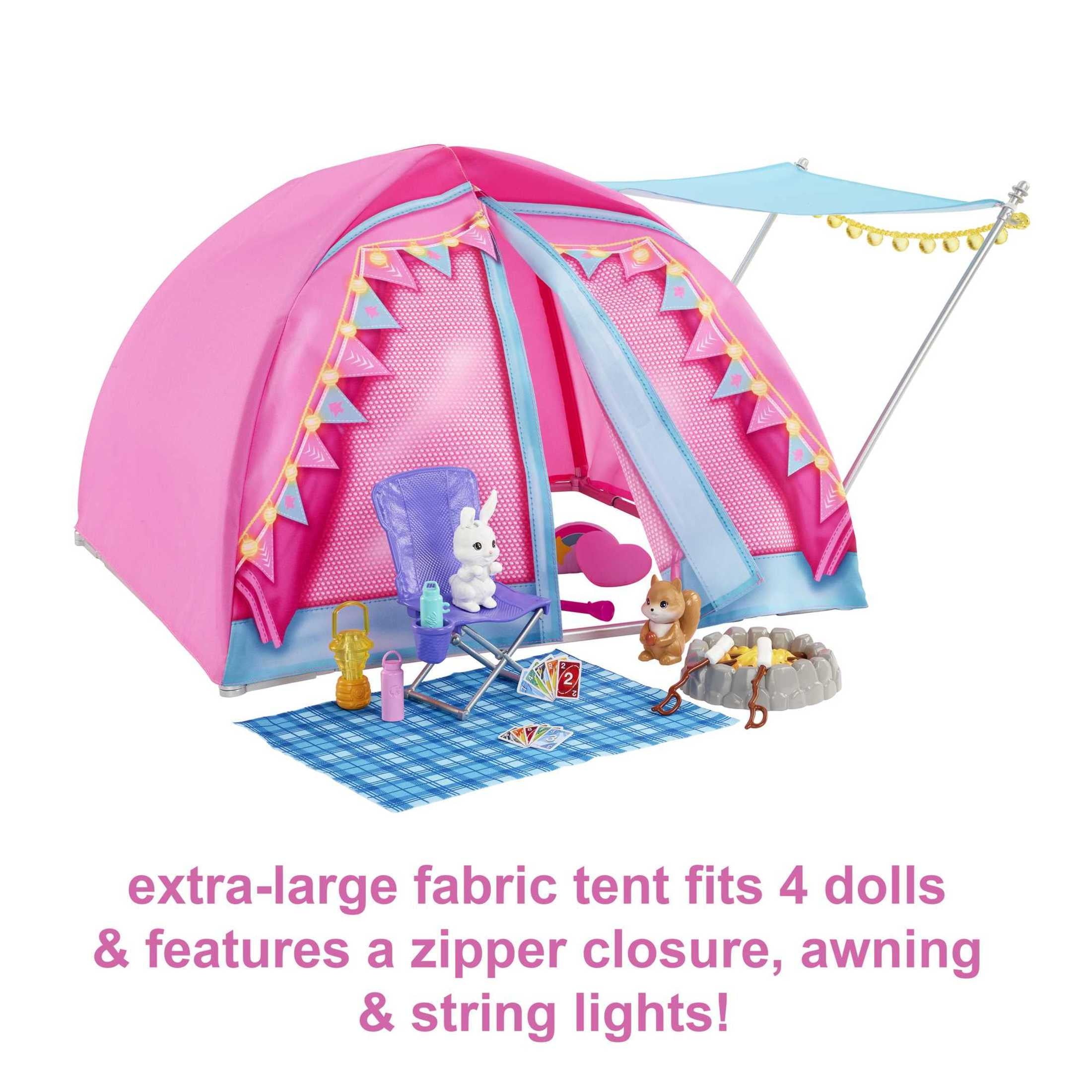 Barbie It Takes Two Let's Go Camping Tent Playset with Brooklyn & Malibu Dolls & 20 Accessories