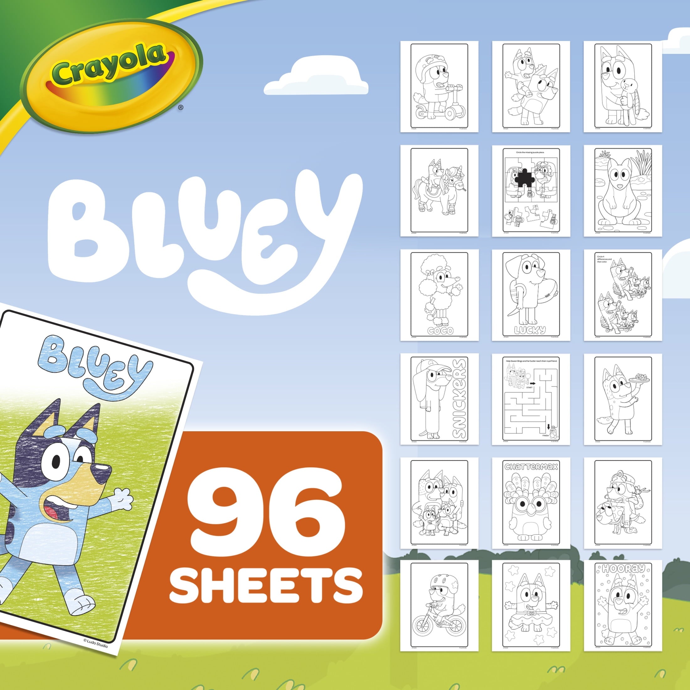 Crayola Bluey Coloring Book with Sticker Sheet, 96 Pgs, Arts and Crafts, Travel Activity, Bluey Gift for Toddlers, Ages 3+