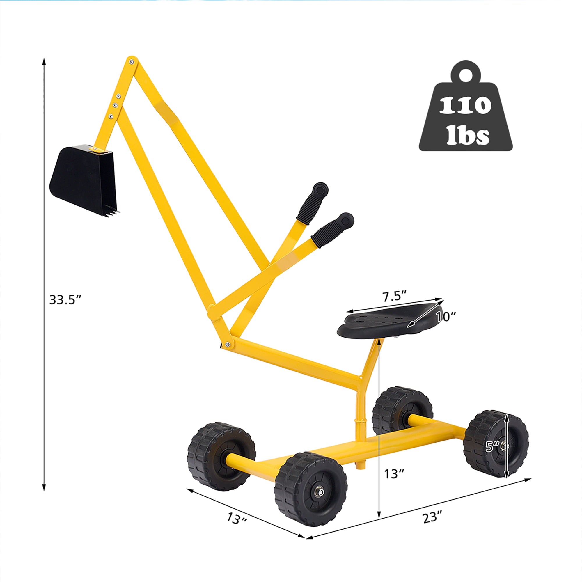 Costway Heavy Duty Kid Ride-on Sand Digger Digging Scooper Excavator for Sand Toy Yellow