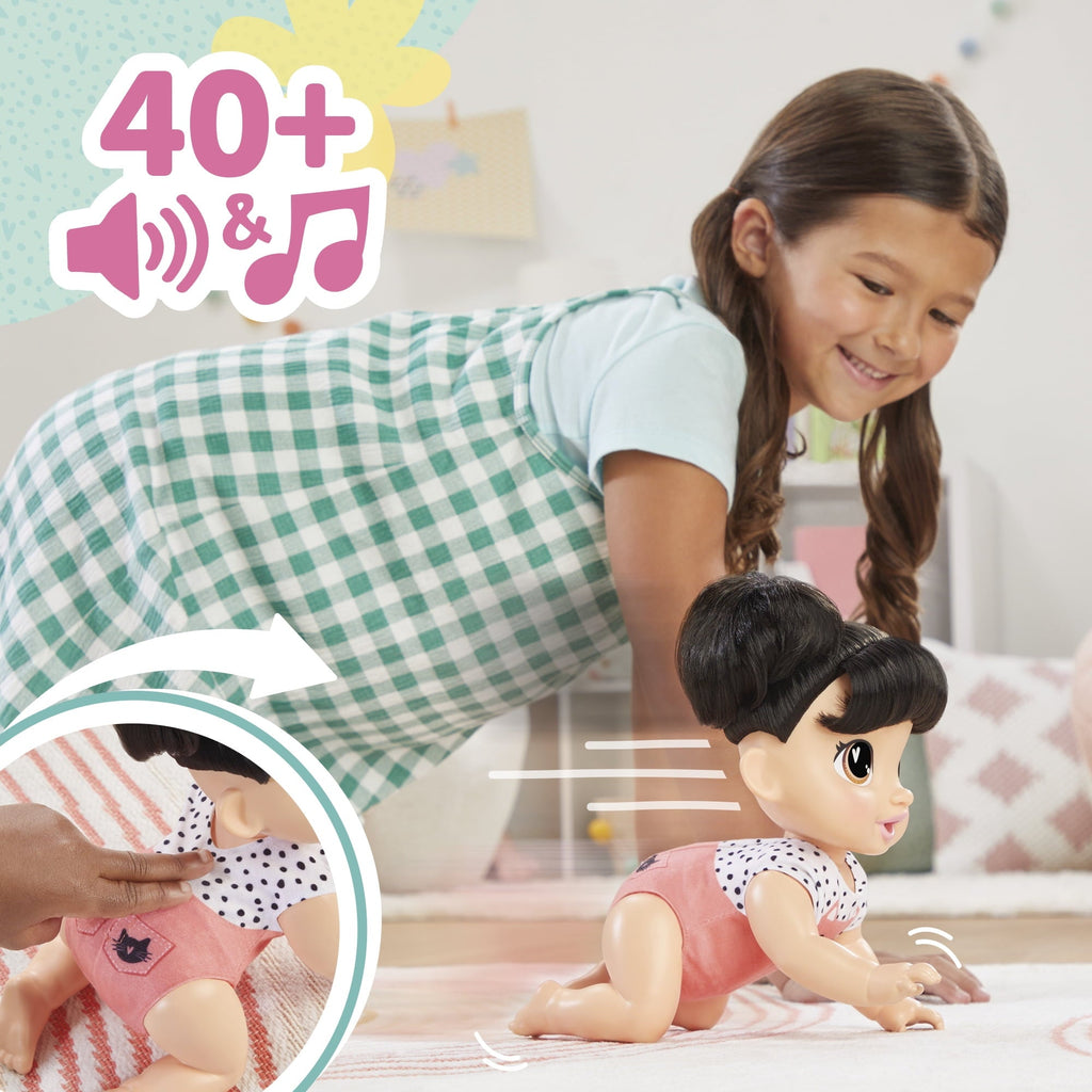 Baby Alive Crawl 'n Play Katie Kat Doll, Black Hair, Electronic Kids Toys for Girls & Boys 3+