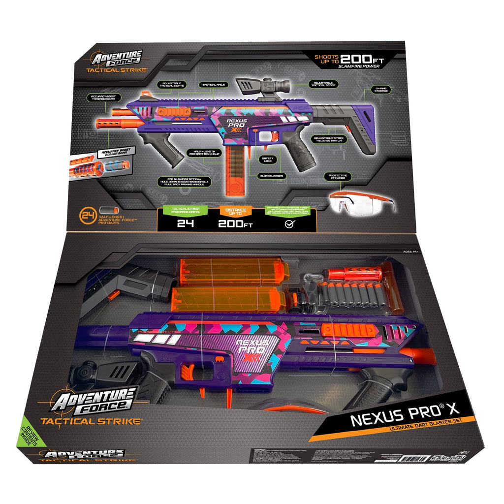 Adventure Force Tactical Strike Nexus Pro X Ultimate Half-Length Pro Foam Dart Blaster, up to 200 ft with Accuracy Booster and Protective Eyewear, 14+