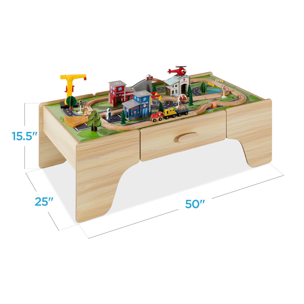Best Choice Products Kids 70-Piece Train Table, Large Multipurpose Wooden Playset w/ Reversible Table Top - Natural