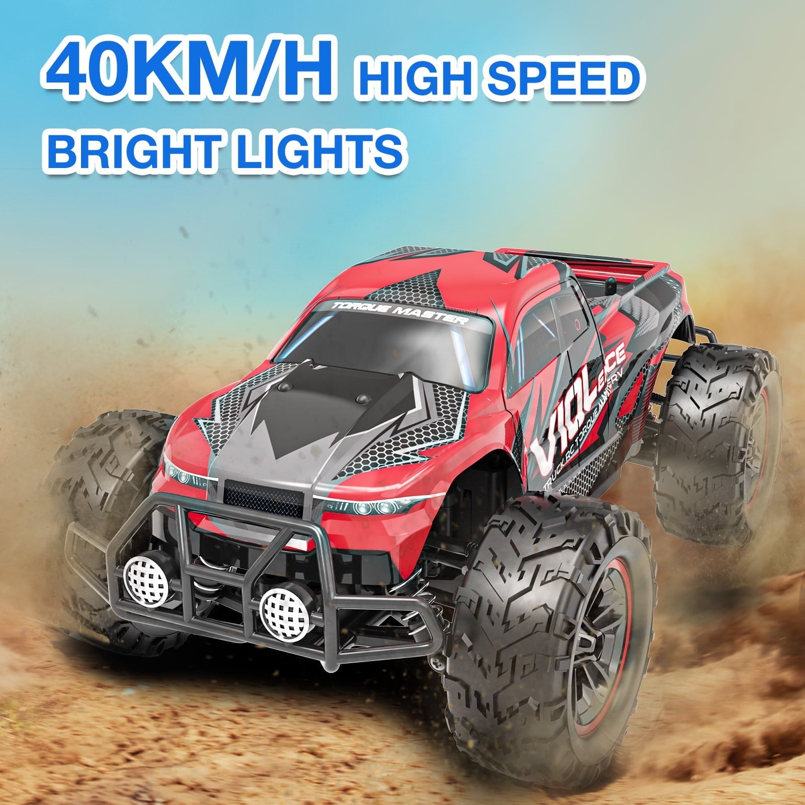 AUOSHI RC Car – 1:16 Remote Control Truck, 30MPH High-Speed 4WD Off-Road Car with 2 Rechargeable Batteries, 60 Min Playtime, LED Lights – Great Gift for Kids & Adults