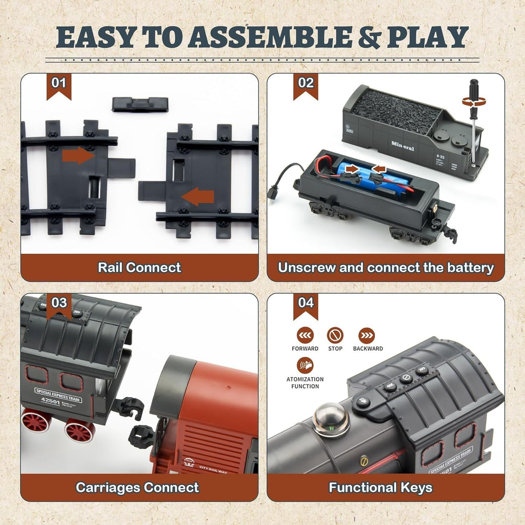 Adofi Electric Train Set, Battery-Powered Locomotive, Christmas Toys for 3-8 Years Old