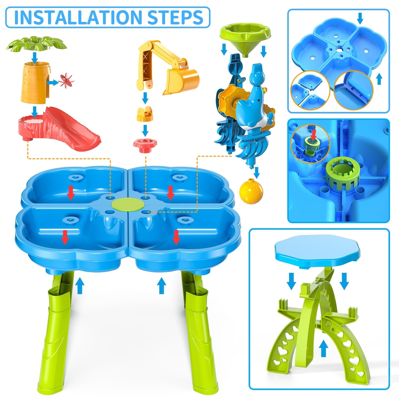 Dinosaur Planet Sand Water Table for Toddlers, 4 in 1 Sand Table and Water Play Table, Kids Table Activity Sensory Play Table Beach Sand Water Toy for Outdoor Backyard for Toddlers Age 2-4 Gift