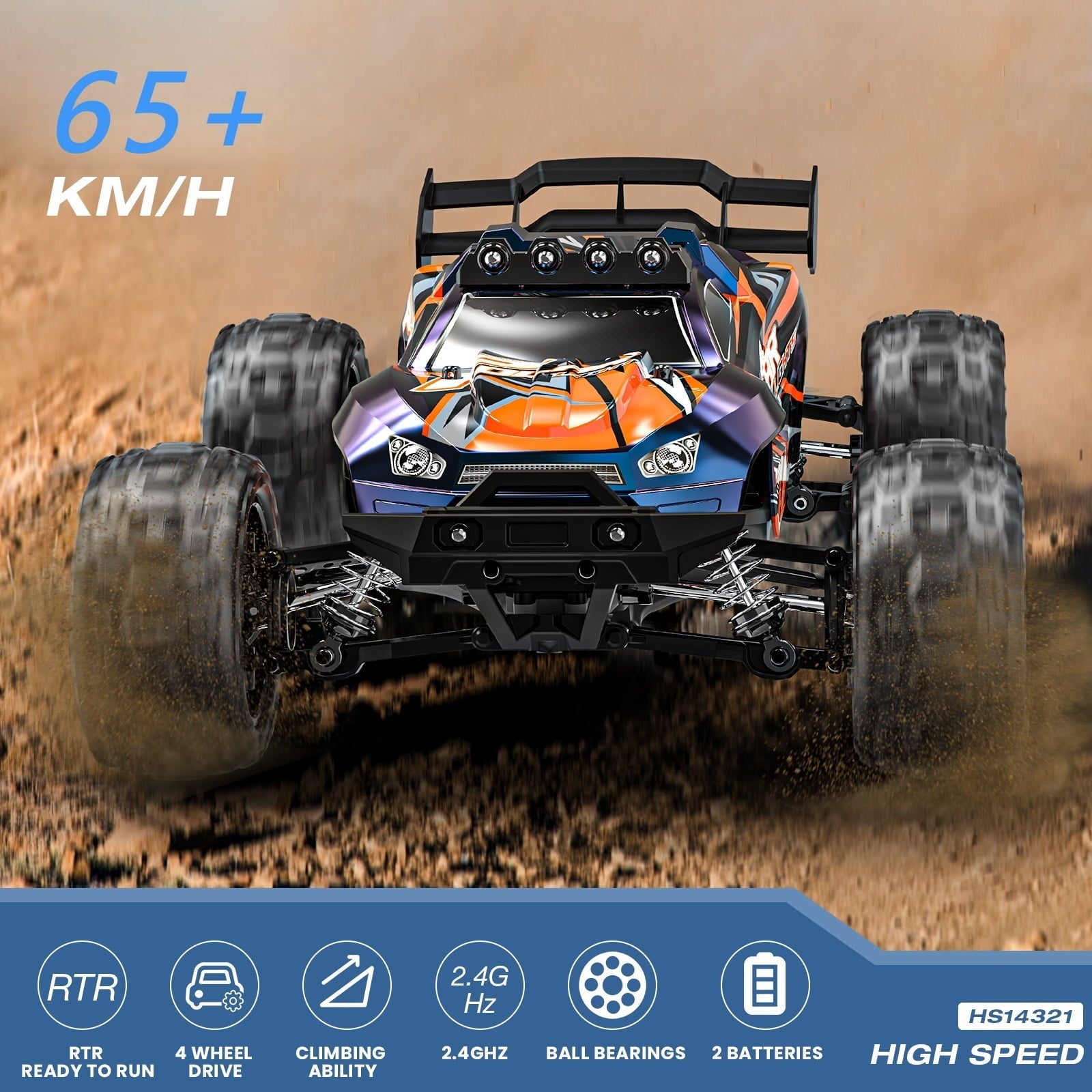 AUOSHI 1:14 Fast RC Toy Car,40+MPH Remote Control Off-Road Truck with Full Metal Drivetrain, 4WD All-Terrain, 2 Batteries, 70 Min Runtime, LED Lights, Waterproof – Great Gift for Kids, Teens & Adults