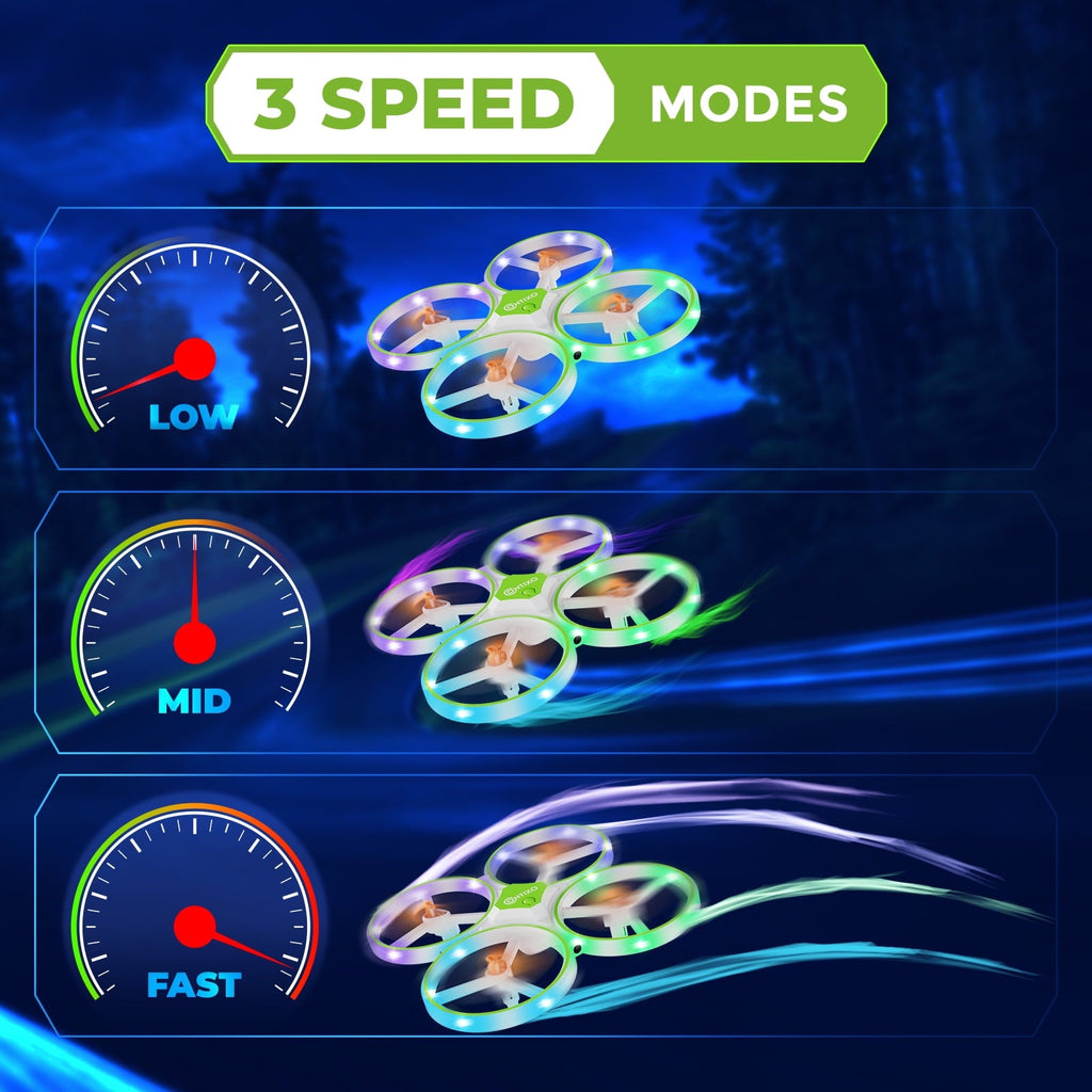 Contixo Dragonfly Mini Drone for Kids, Auto Takeoff, Altitude Hold, 360° Stunts, LED Lights, 16-Min Flight - Green