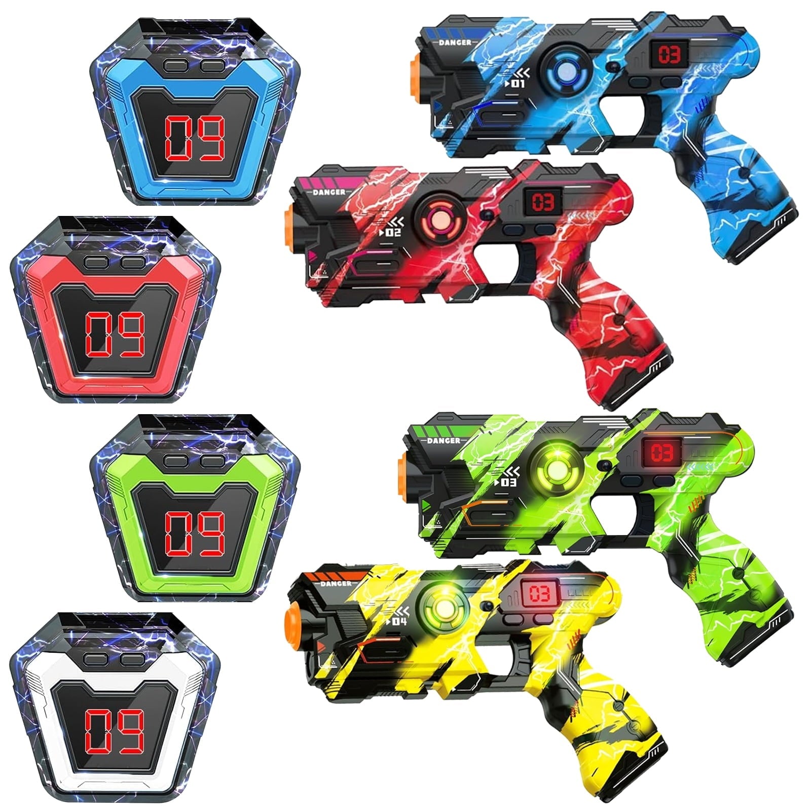ABSOKE Laser Tag Guns Set, 4 Laser Tag Guns with LED Digital Score Display Vests, Family and Teen Adults Fun, Gift for Kids Ages 8 9 10 11 12+ Year Old Boy & Girls