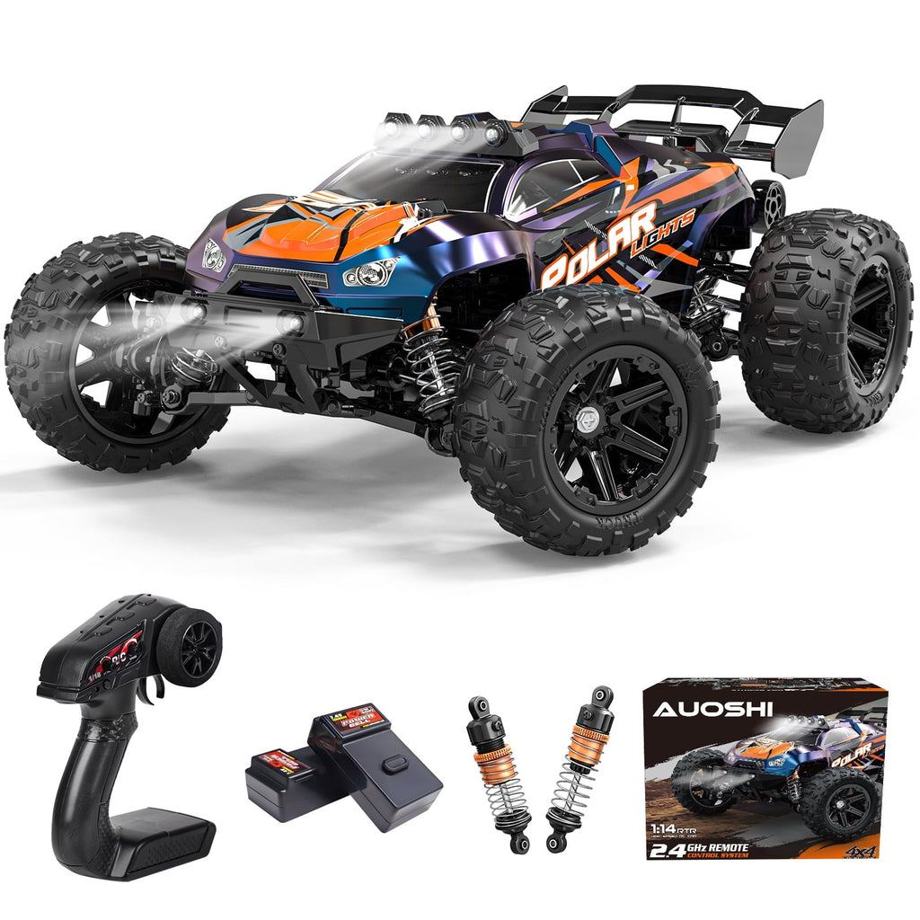 AUOSHI 1:14 Fast RC Toy Car,40+MPH Remote Control Off-Road Truck with Full Metal Drivetrain, 4WD All-Terrain, 2 Batteries, 70 Min Runtime, LED Lights, Waterproof – Great Gift for Kids, Teens & Adults