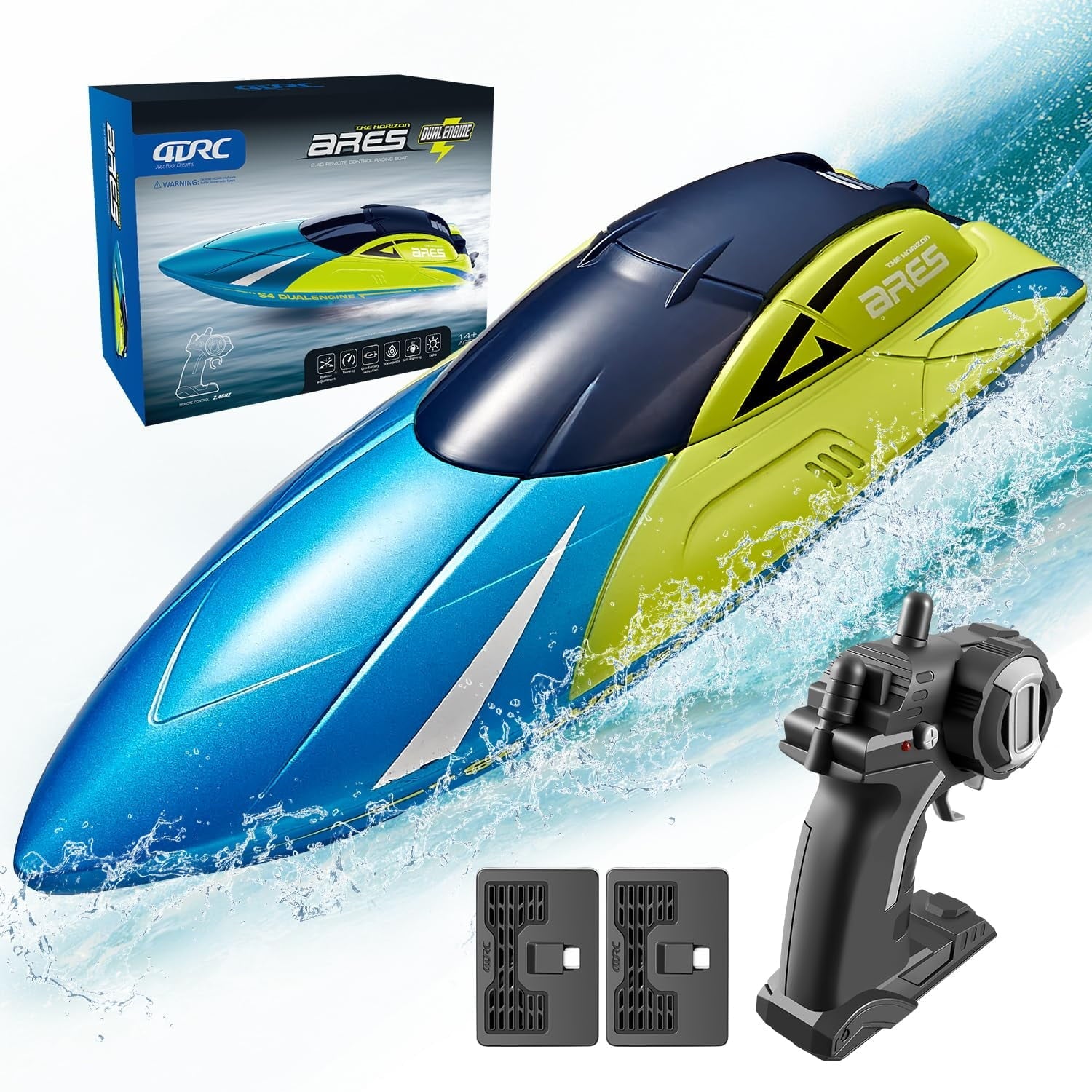 Anpro RC Boat for Pools and Lakes, 2.4G High Speed Waterproof Remote Control Boat with 2 Rechargeable Batteries, Racing Boats for Kids & Adults, Gifts for Boys Girls, Blue