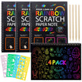 BSHAPPLUS® 4 Pack Rainbow Scratch Art Notebooks,Magic Scratch off Paper Notebook Set for Kids Art and Craft Activity Book Black Sketch Doodle Pads with Drawing Stick for Party Favor Game Gift