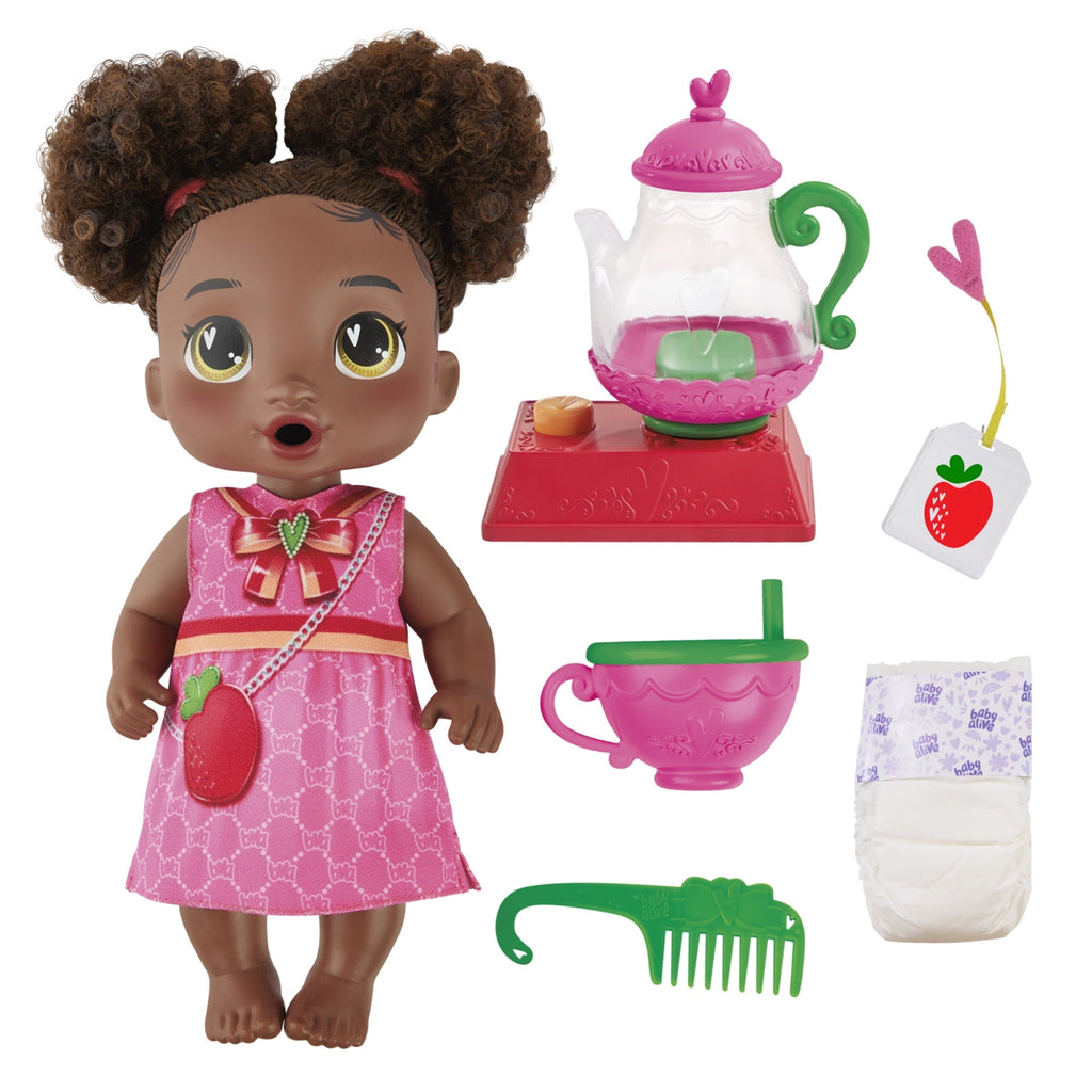 Baby Alive Bubbly Tea Party Berry Boo, Black Hair Baby Doll, Holiday Gifts for Girls & Boys 3 and up