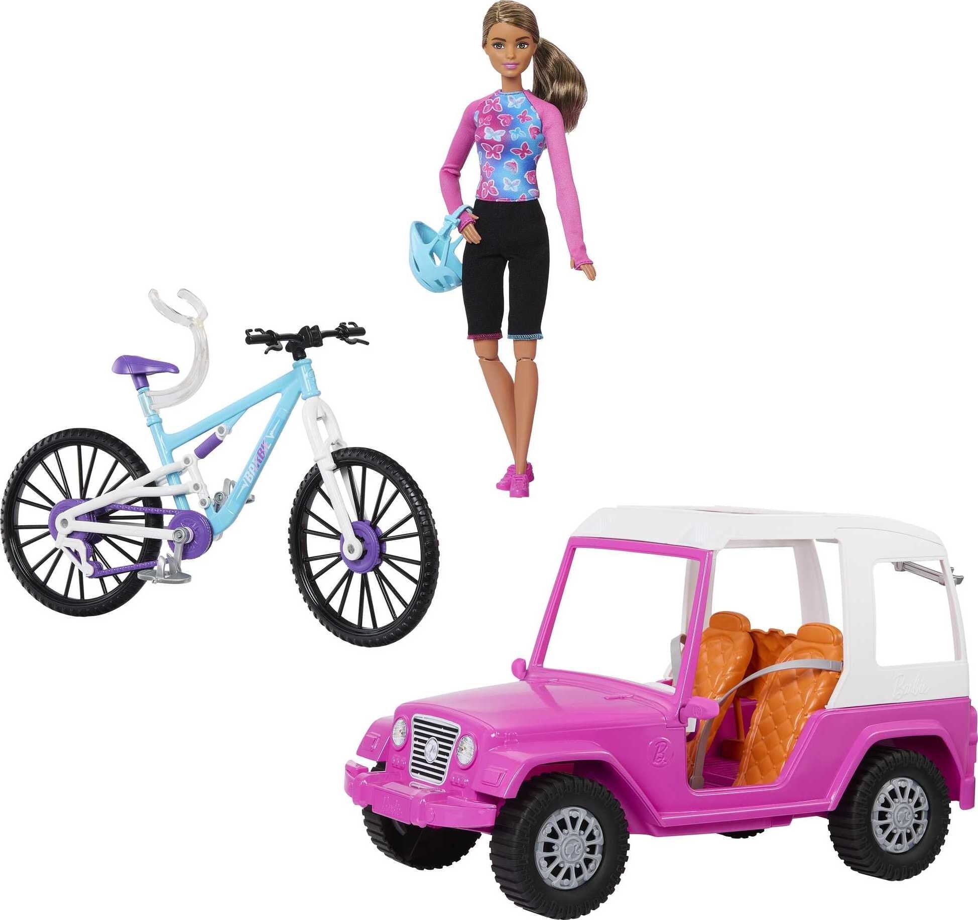 Barbie Doll, Mountain Bike, Barbie Car Bundle with Pink Jeep [Walmart Exclusive]