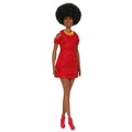 Barbie Fashionistas Doll #221 with Natural Black Hair, Red Dress & Accessories, 65th Anniversary