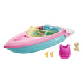 Barbie Toy Boat Set with Puppy, Life Vest and Beverage Accessories, Floats in Water (Seats 3 Dolls)