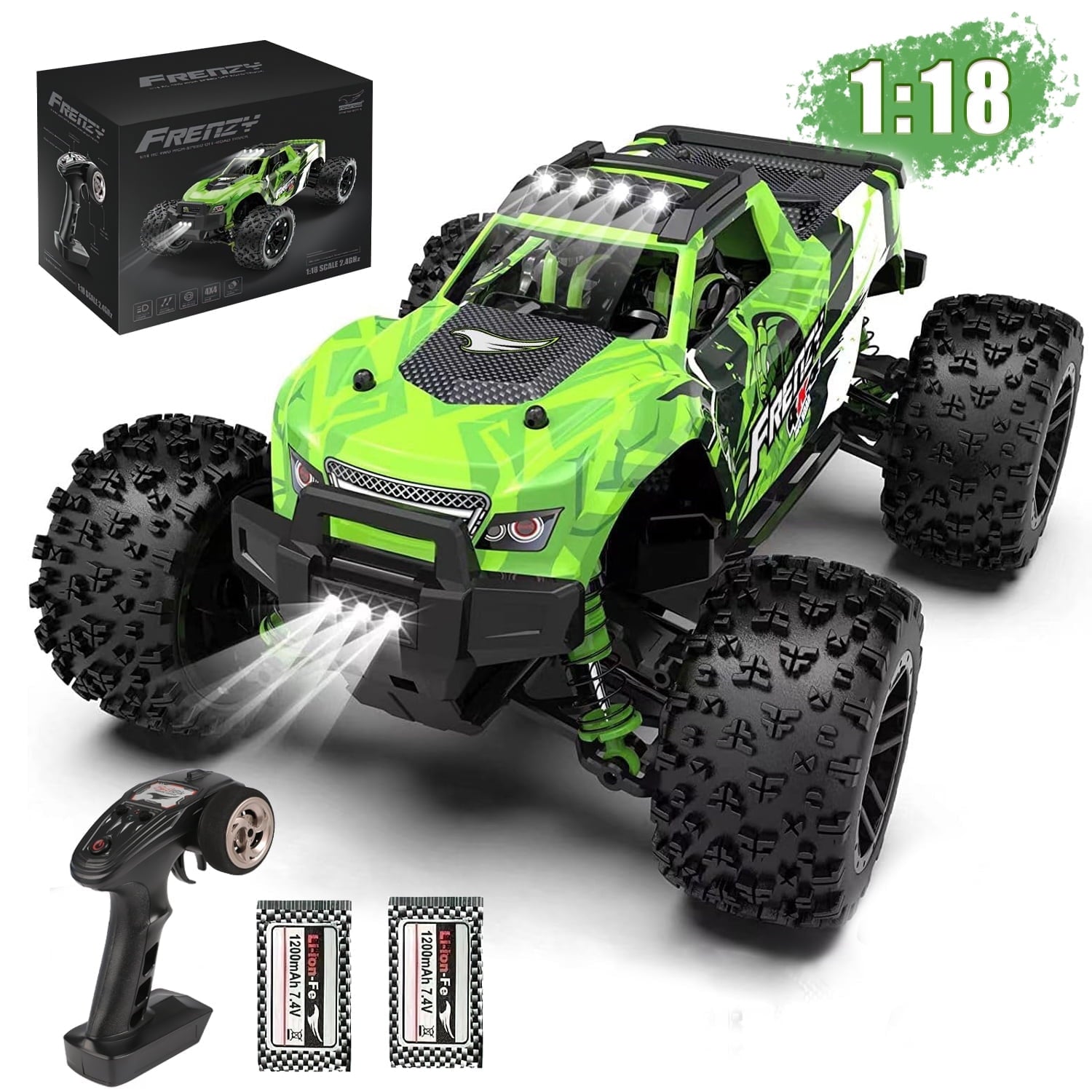 Beefunni RC Car 1:18 All Terrain, 40 MPH High Speed 4WD Off-Road RC Trucks, with 2.4 GHz Remote Control, 4X4 Waterproof Monster Truck with 2 Rechargeable Batteries, Toys Gifts for Boys Kids Adults