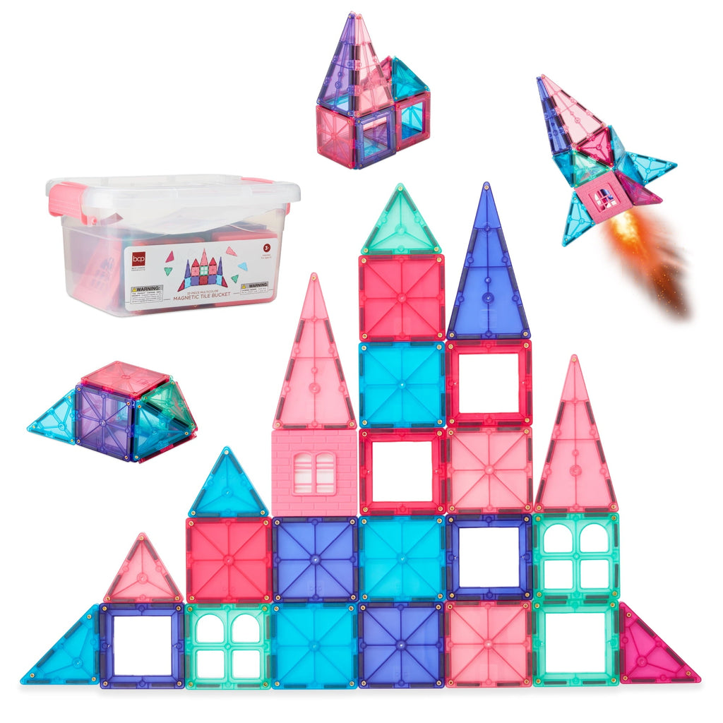 Best Choice Products 32-Piece Kids Magnetic Tiles Set, Educational Building STEM Toy w/ Case - Pink