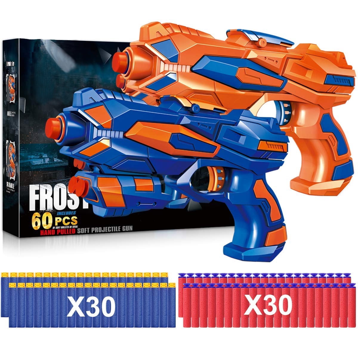 Birthday Gifts Kids Toy Blaster Pack - 2 Foam Dart Blasters with Wrist Bands and 60 Refill Darts for Outdoor Play, Party Supplies for Girls, Boys