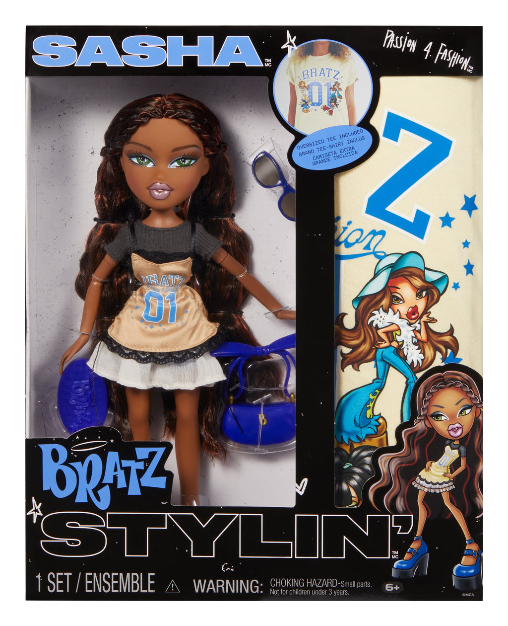 Bratz Stylin' Sasha Fashion Doll with Customizable T-Shirt for You and Accessories