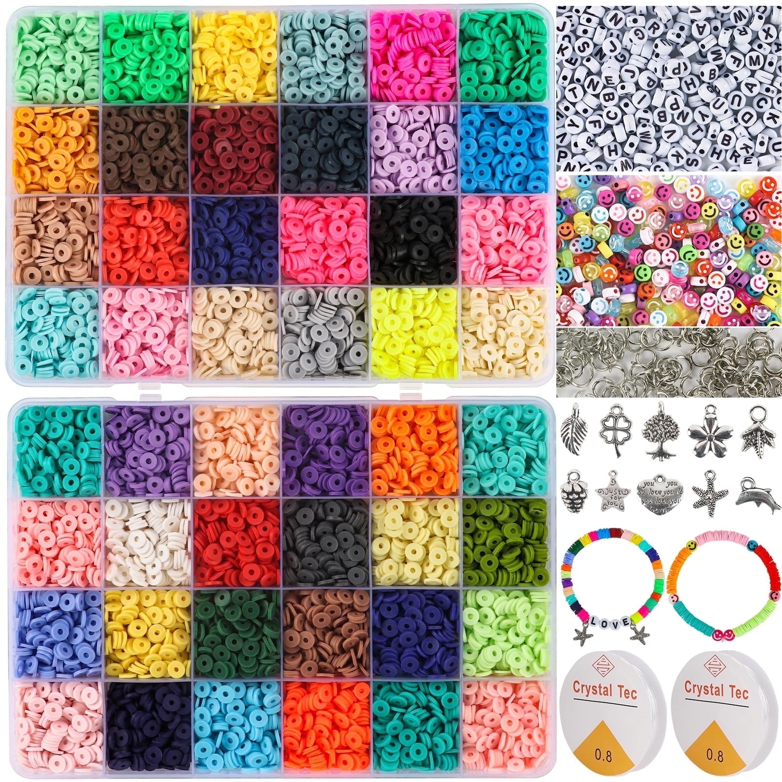 CandWuom 12000Pcs Flat Polymer Clay Beads Kit 48 Colors,6mm Heishi Beads for Bracelets Necklaces Jewelry Making Gifts for Girls Ages 6-12