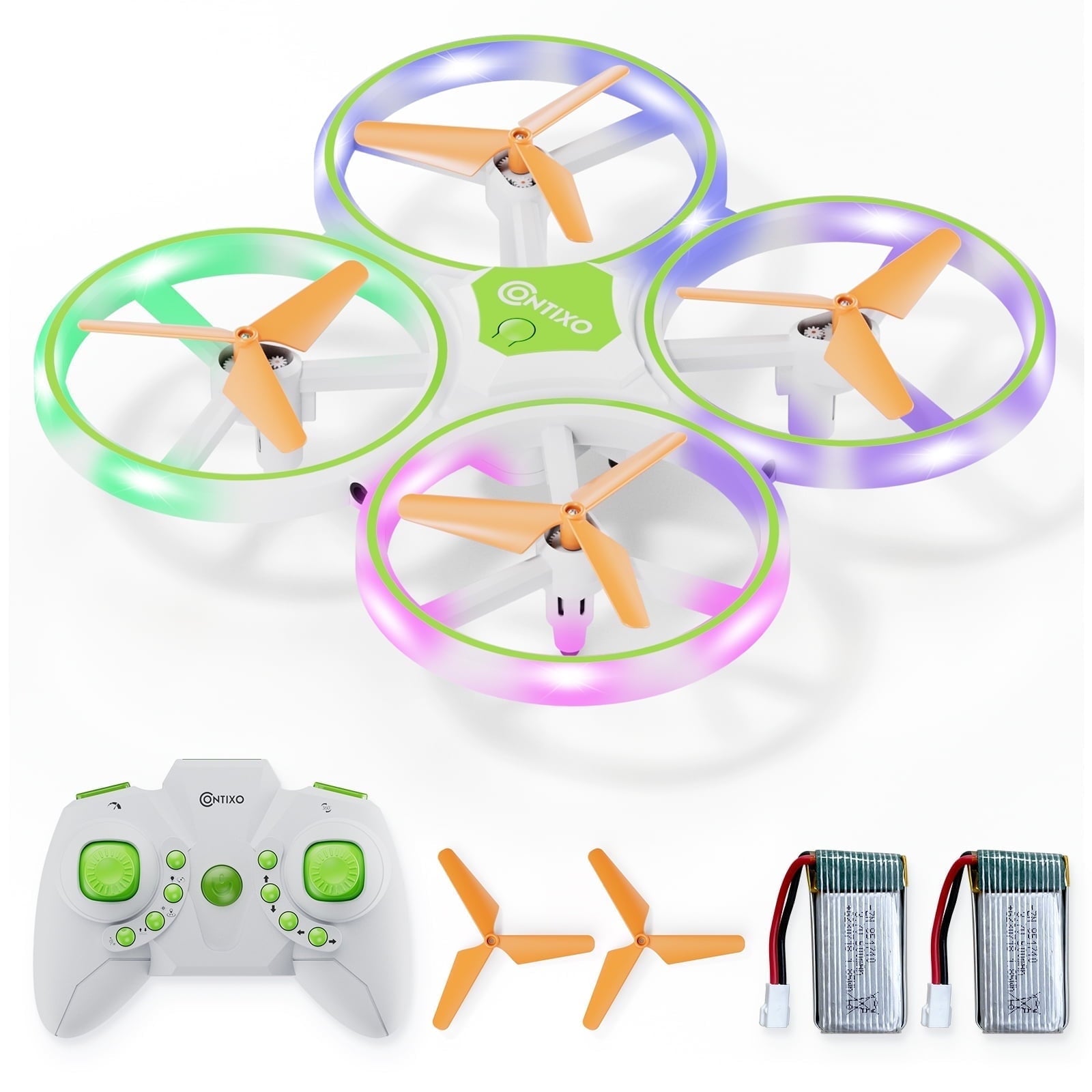 Contixo Dragonfly Mini Drone for Kids, Auto Takeoff, Altitude Hold, 360° Stunts, LED Lights, 16-Min Flight - Green
