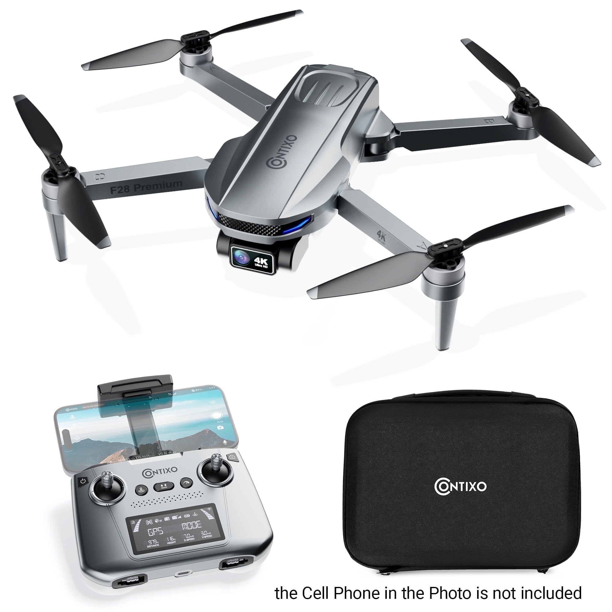 Contixo F28 Stratus Max 4K Drone, 2-Axis Gimbal with EIS, 3280ft Range, 26 Min Flight, GPS, Auto-Return, Case
